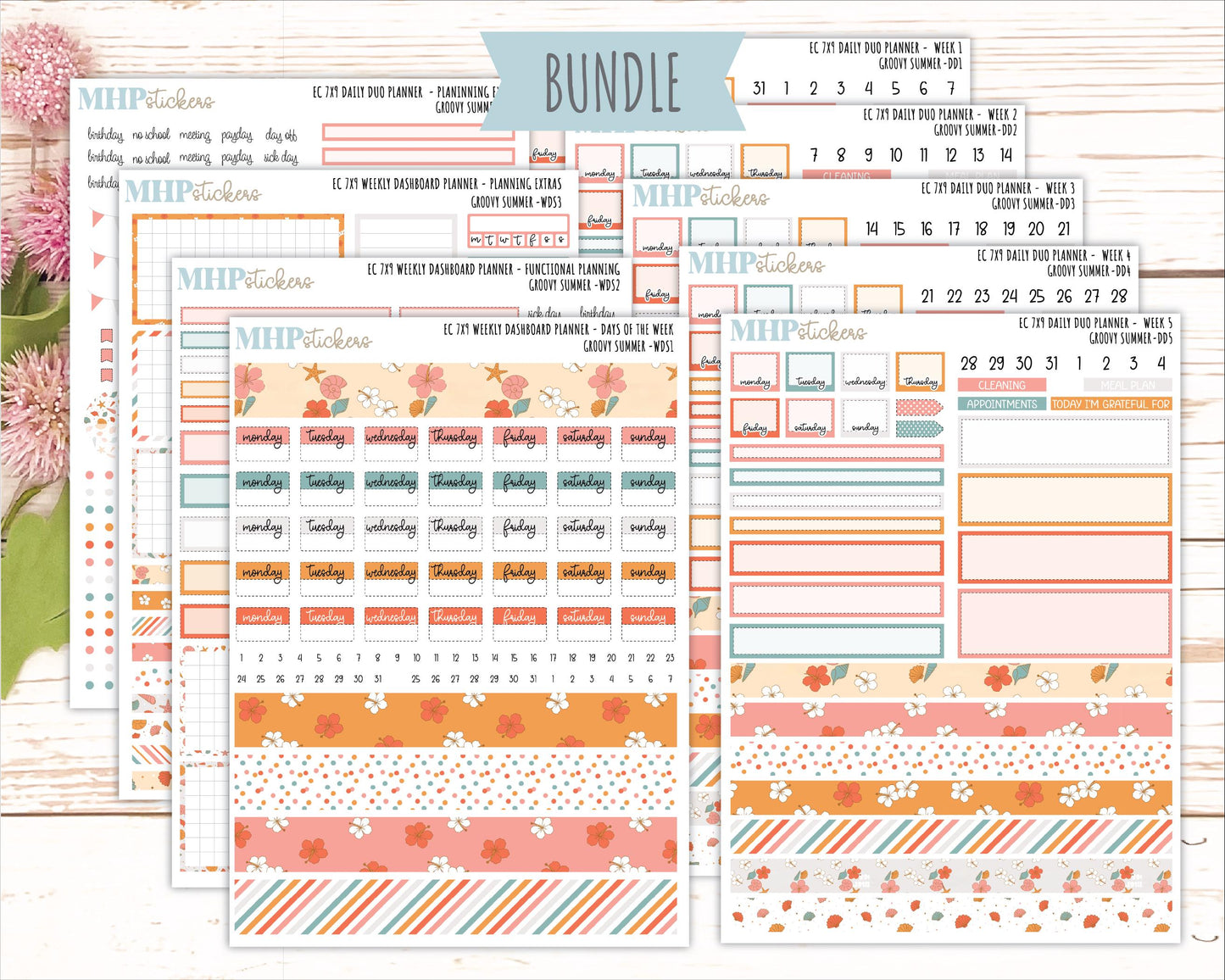 AUGUST Daily Duo Sticker Kit for 7x9 Erin Condren Planners. 2026 Collection "Groovy Summer"|| ECDD