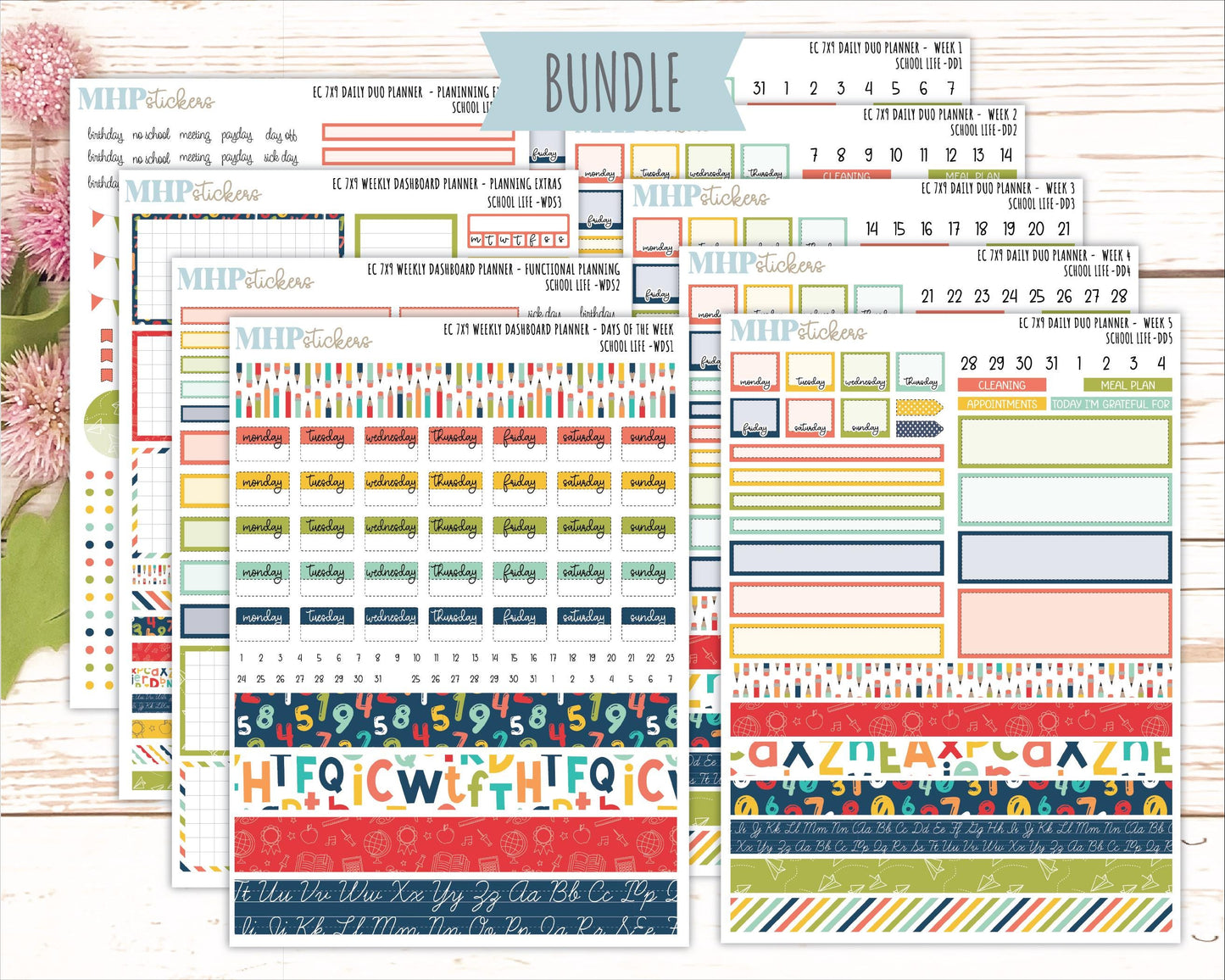 AUGUST & SEPTEMBER Daily Duo Sticker Kit for 7x9 Erin Condren Planners. 2026 Collection "School Life" || ECDD