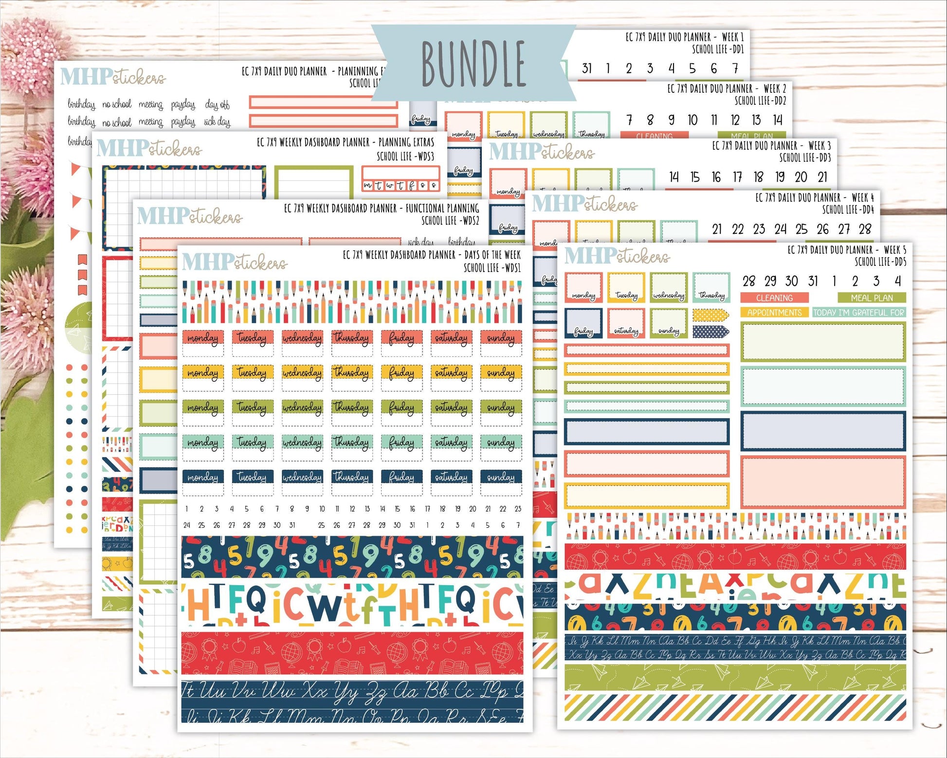 AUGUST & SEPTEMBER Daily Duo Sticker Kit for 7x9 Erin Condren Planners. 2026 Collection "School Life" || ECDD