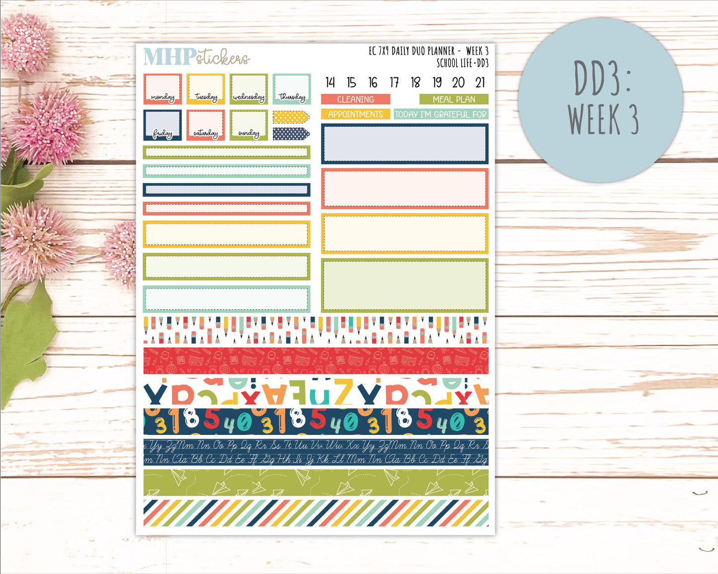 AUGUST & SEPTEMBER Daily Duo Sticker Kit for 7x9 Erin Condren Planners. 2026 Collection "School Life" || ECDD