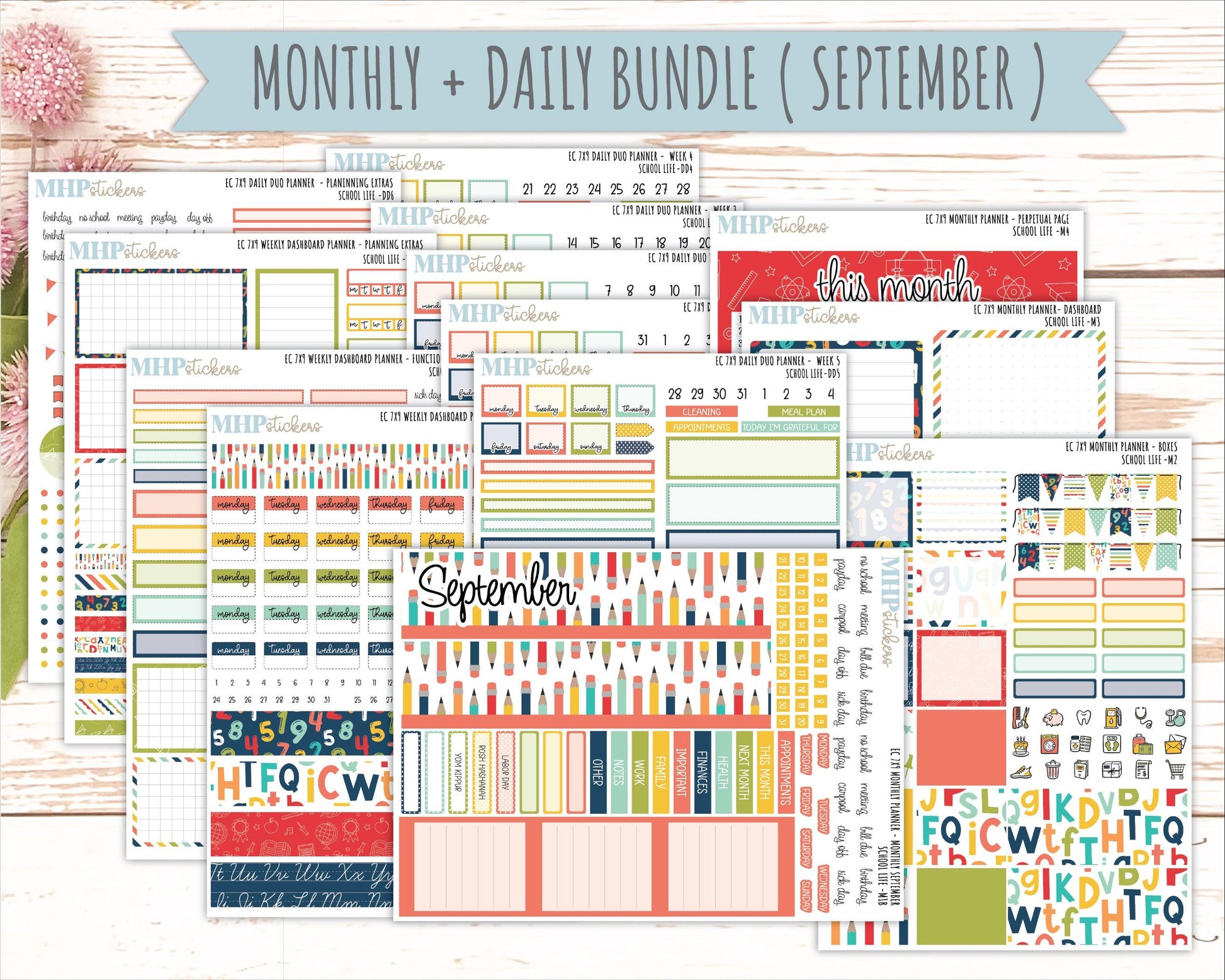 AUGUST & SEPTEMBER Daily Duo Sticker Kit for 7x9 Erin Condren Planners. 2026 Collection "School Life" || ECDD