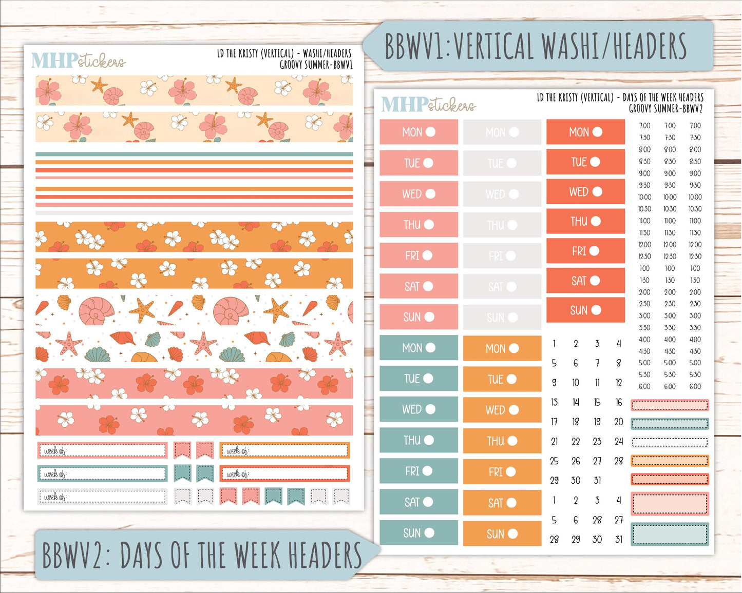 AUGUST 2026 Stickers for the Mae & Kristy Laurel Denise Planners "Groovy Summer" || BB