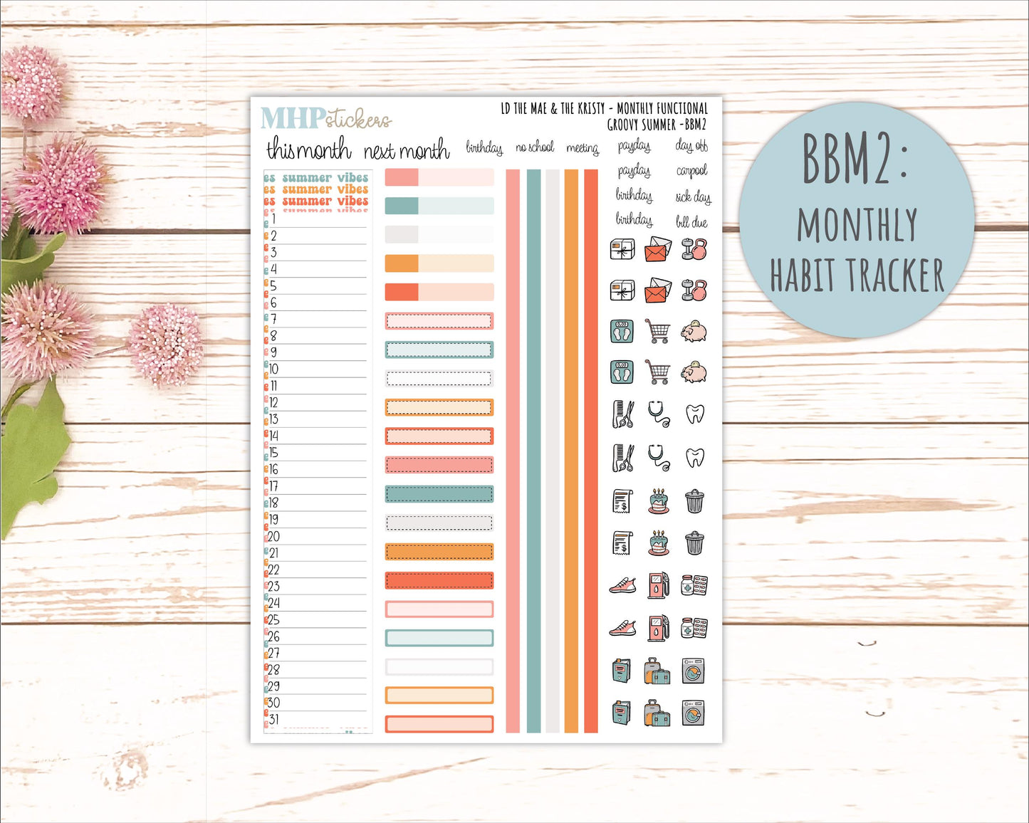 AUGUST 2026 Stickers for the Mae & Kristy Laurel Denise Planners "Groovy Summer" || BB