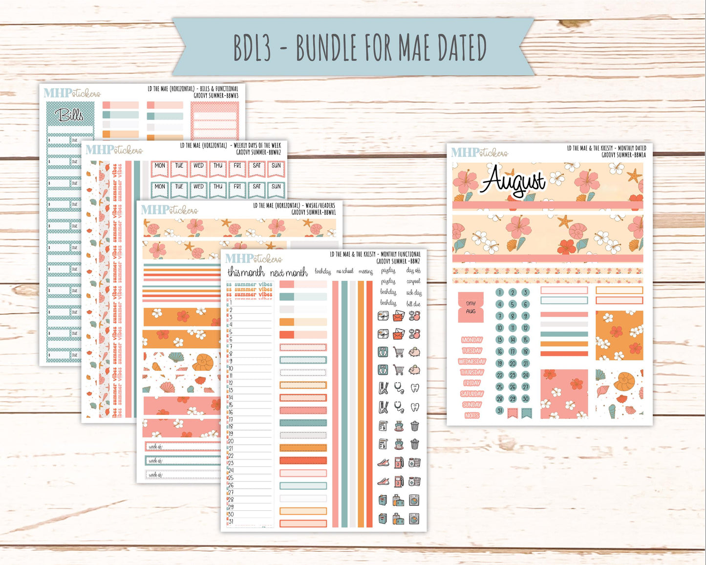 AUGUST 2026 Stickers for the Mae & Kristy Laurel Denise Planners "Groovy Summer" || BB