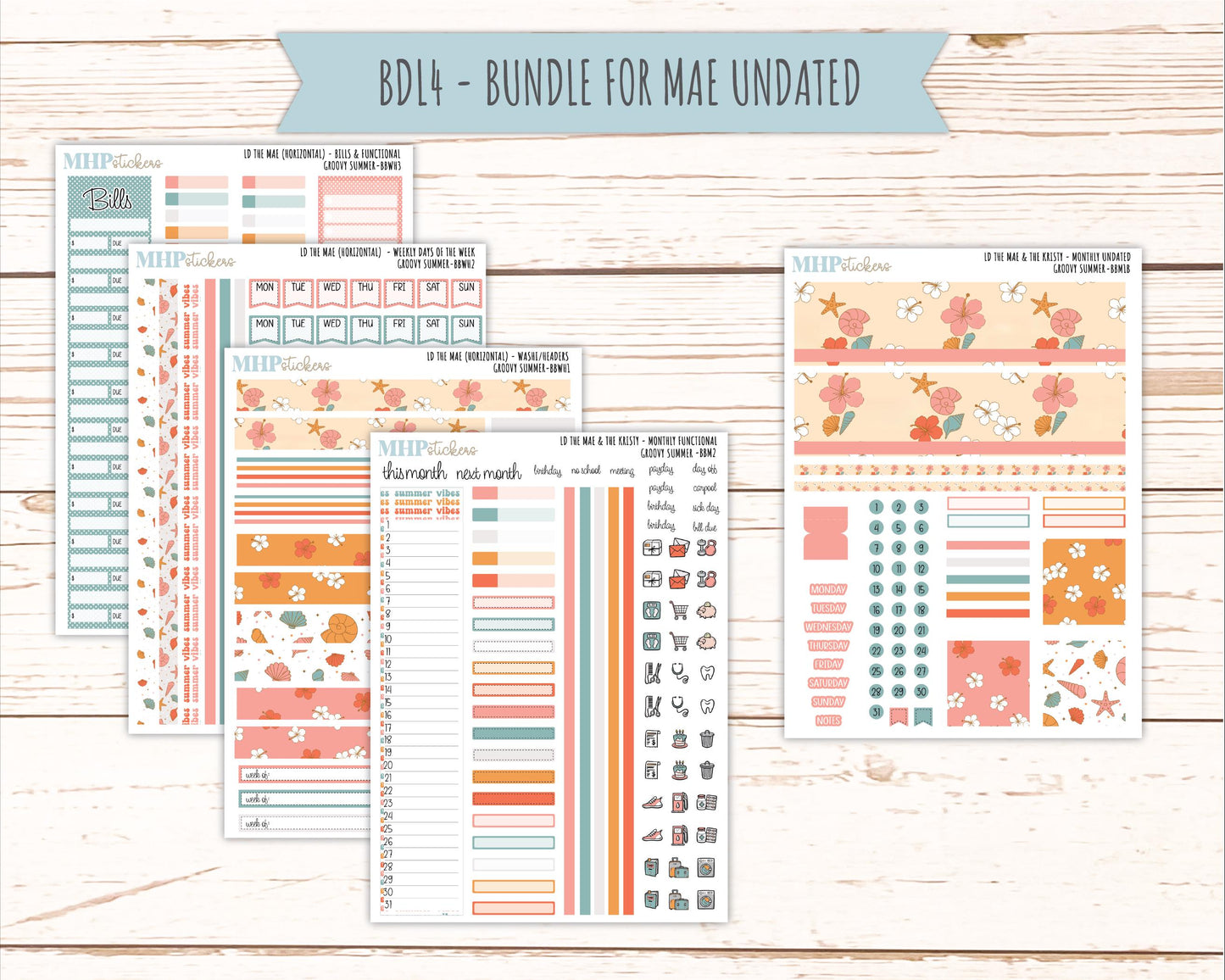 AUGUST 2026 Stickers for the Mae & Kristy Laurel Denise Planners "Groovy Summer" || BB