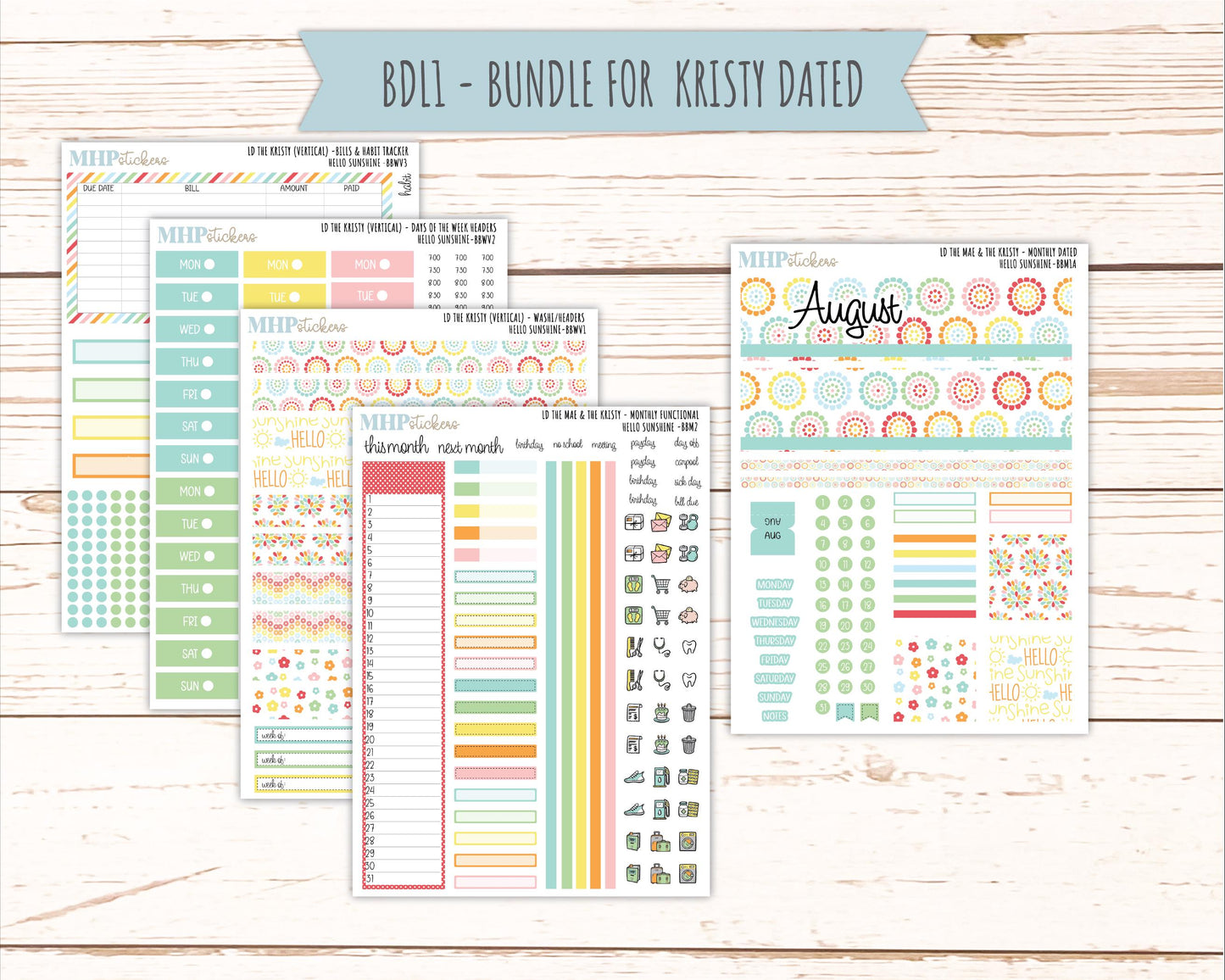 AUGUST 2026 Stickers for the Mae & Kristy Laurel Denise Planners "Hello Sunshine" || BB