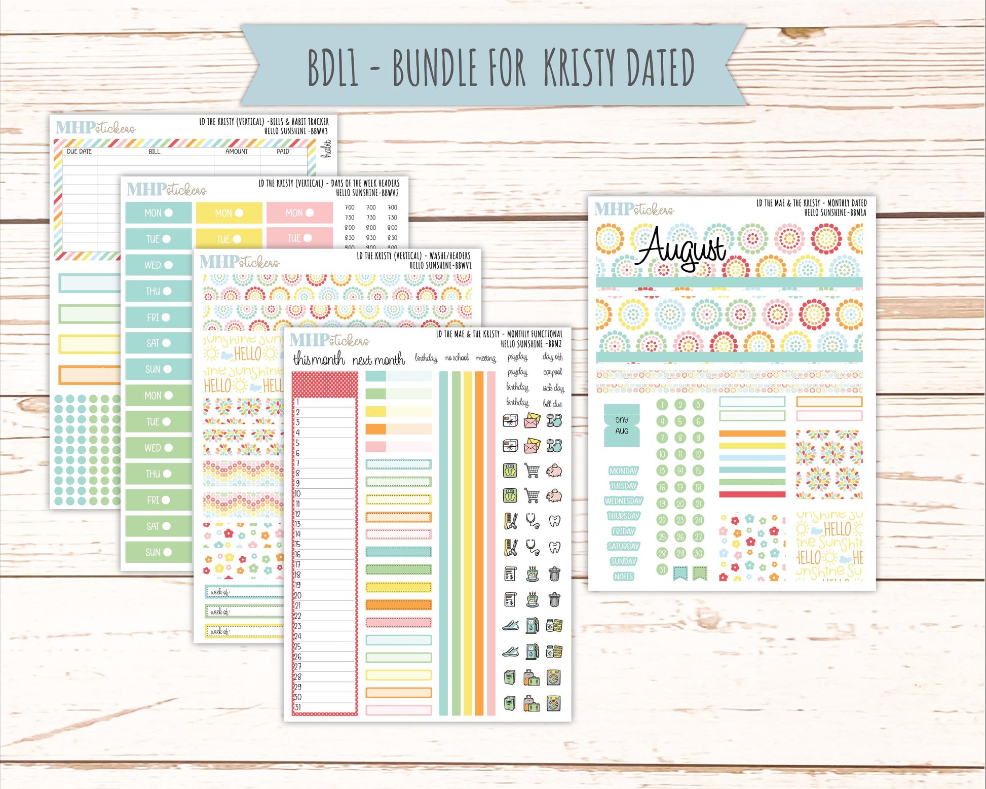 AUGUST 2026 Stickers for the Mae & Kristy Laurel Denise Planners "Hello Sunshine" || BB