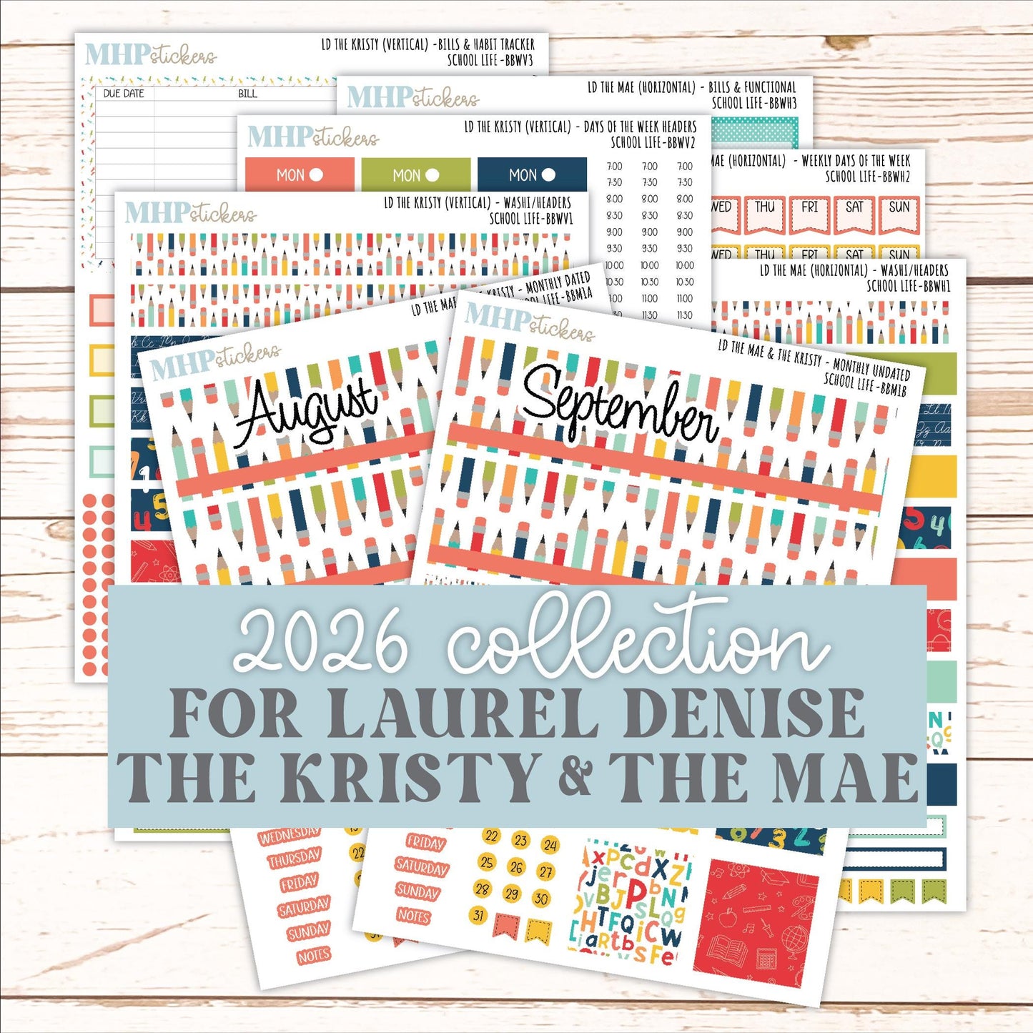 AUGUST and SEPTEMBER 2026 Stickers for the Mae & Kristy Laurel Denise Planners "School Life" || BB
