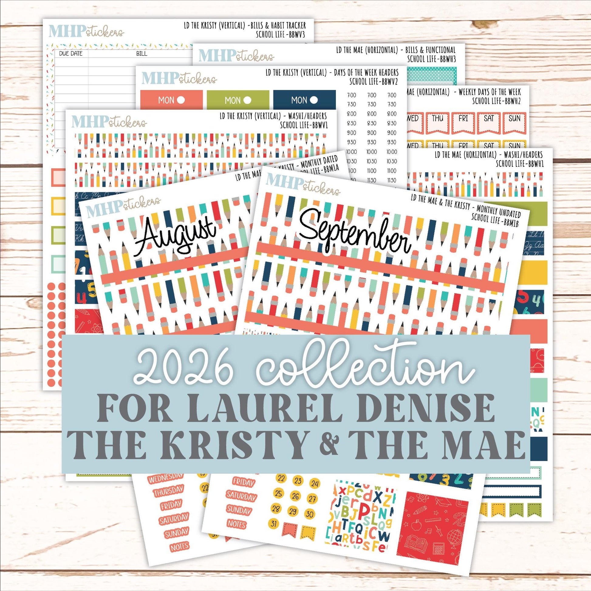 AUGUST and SEPTEMBER 2026 Stickers for the Mae & Kristy Laurel Denise Planners "School Life" || BB
