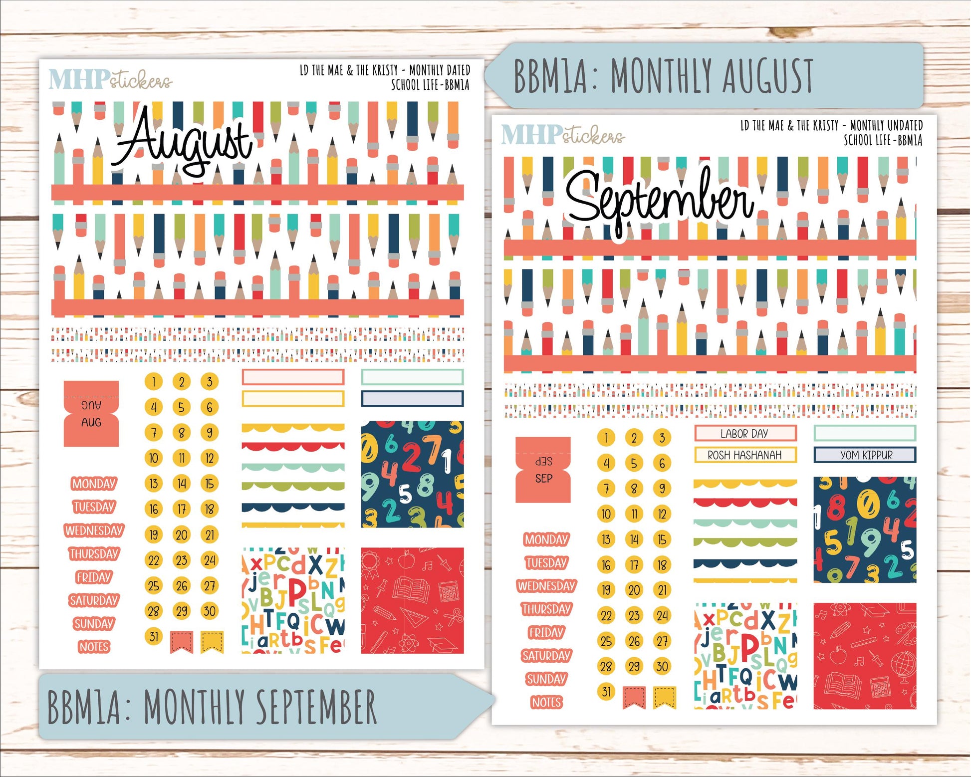 AUGUST and SEPTEMBER 2026 Stickers for the Mae & Kristy Laurel Denise Planners "School Life" || BB