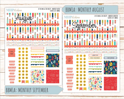 AUGUST and SEPTEMBER 2026 Stickers for the Mae & Kristy Laurel Denise Planners "School Life" || BB