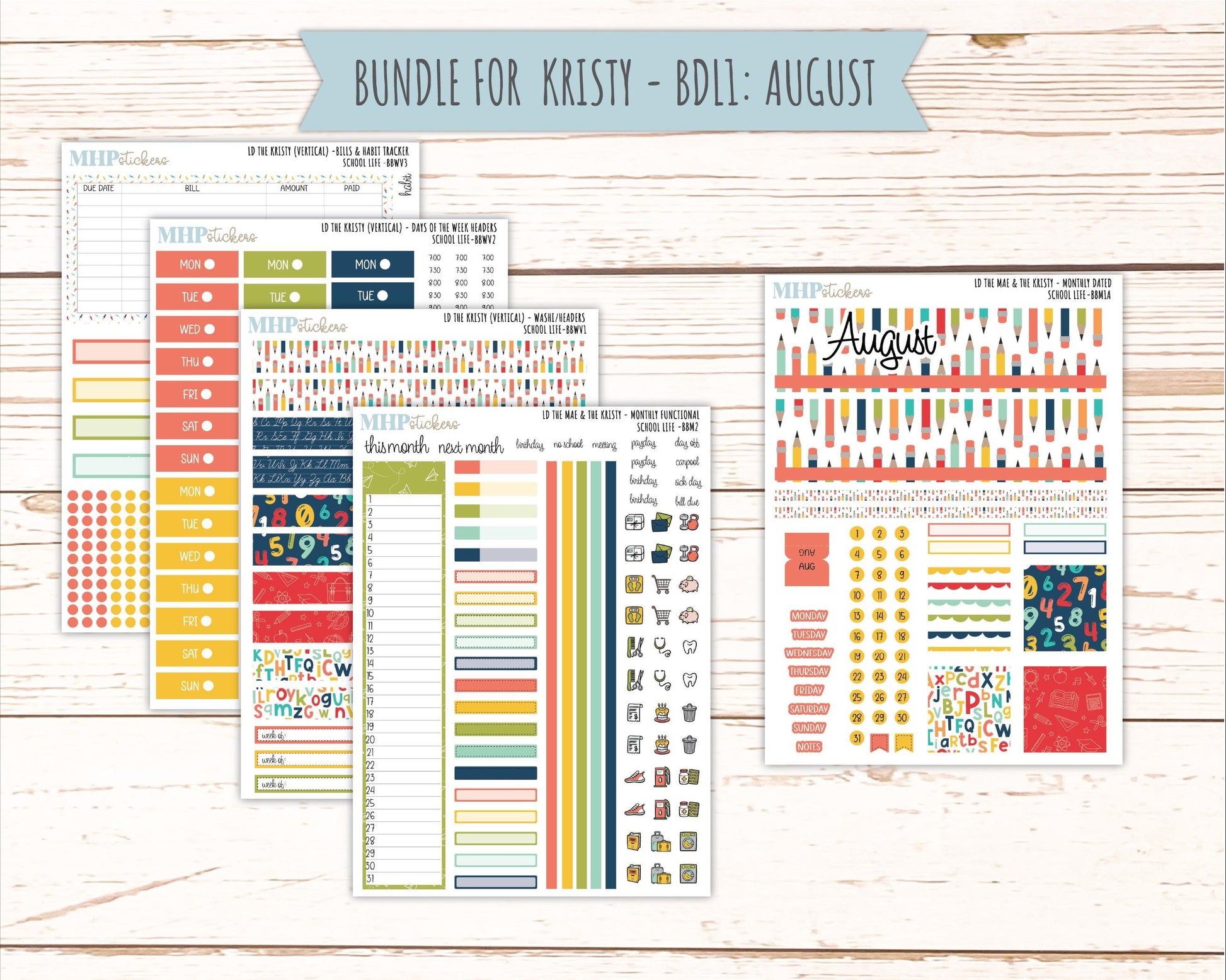 AUGUST and SEPTEMBER 2026 Stickers for the Mae & Kristy Laurel Denise Planners "School Life" || BB