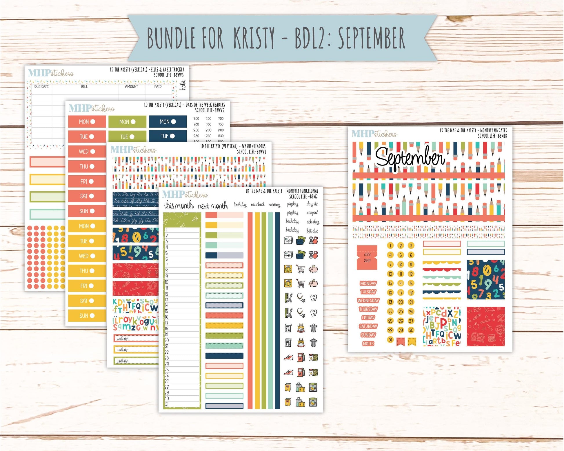 AUGUST and SEPTEMBER 2026 Stickers for the Mae & Kristy Laurel Denise Planners "School Life" || BB