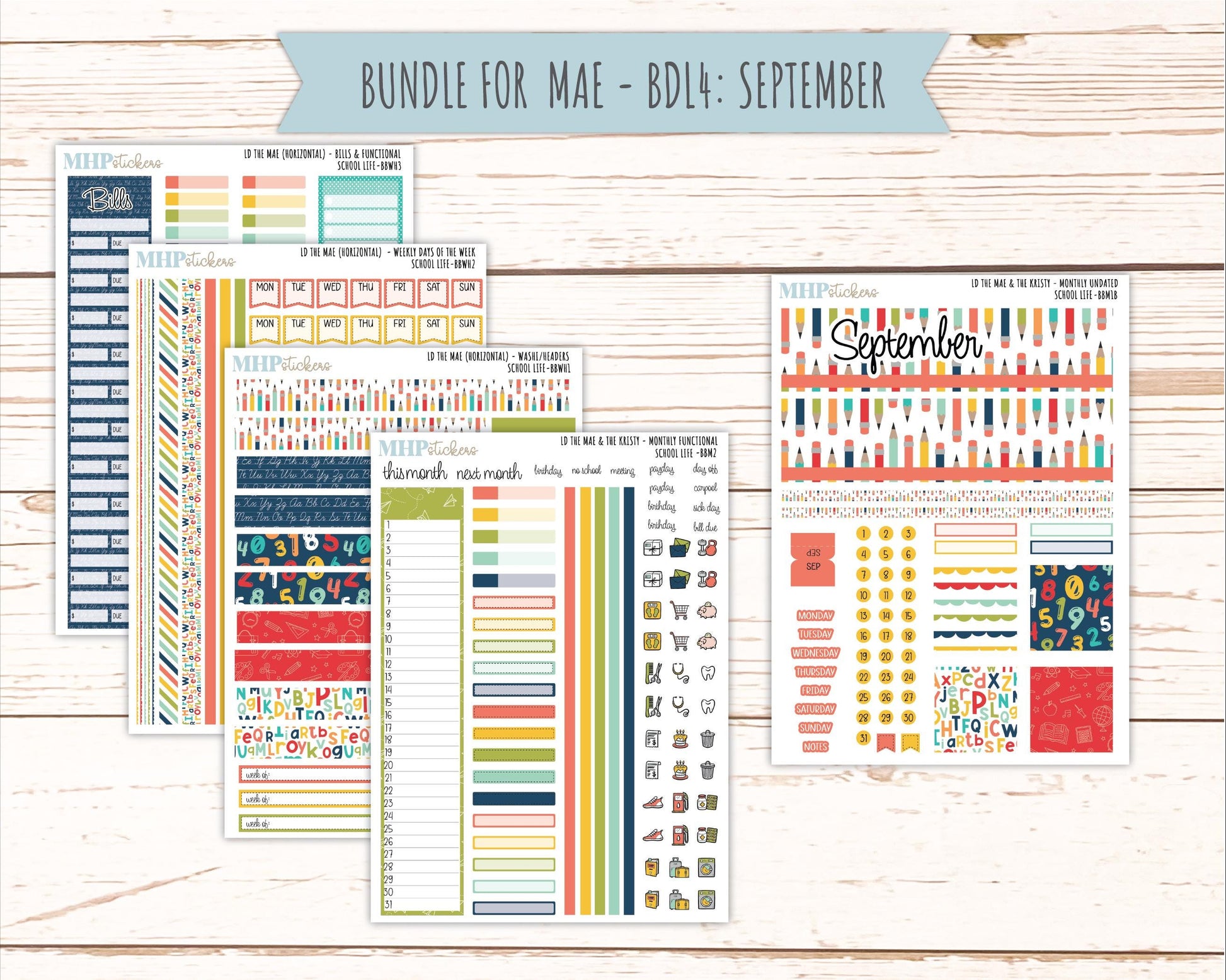 AUGUST and SEPTEMBER 2026 Stickers for the Mae & Kristy Laurel Denise Planners "School Life" || BB
