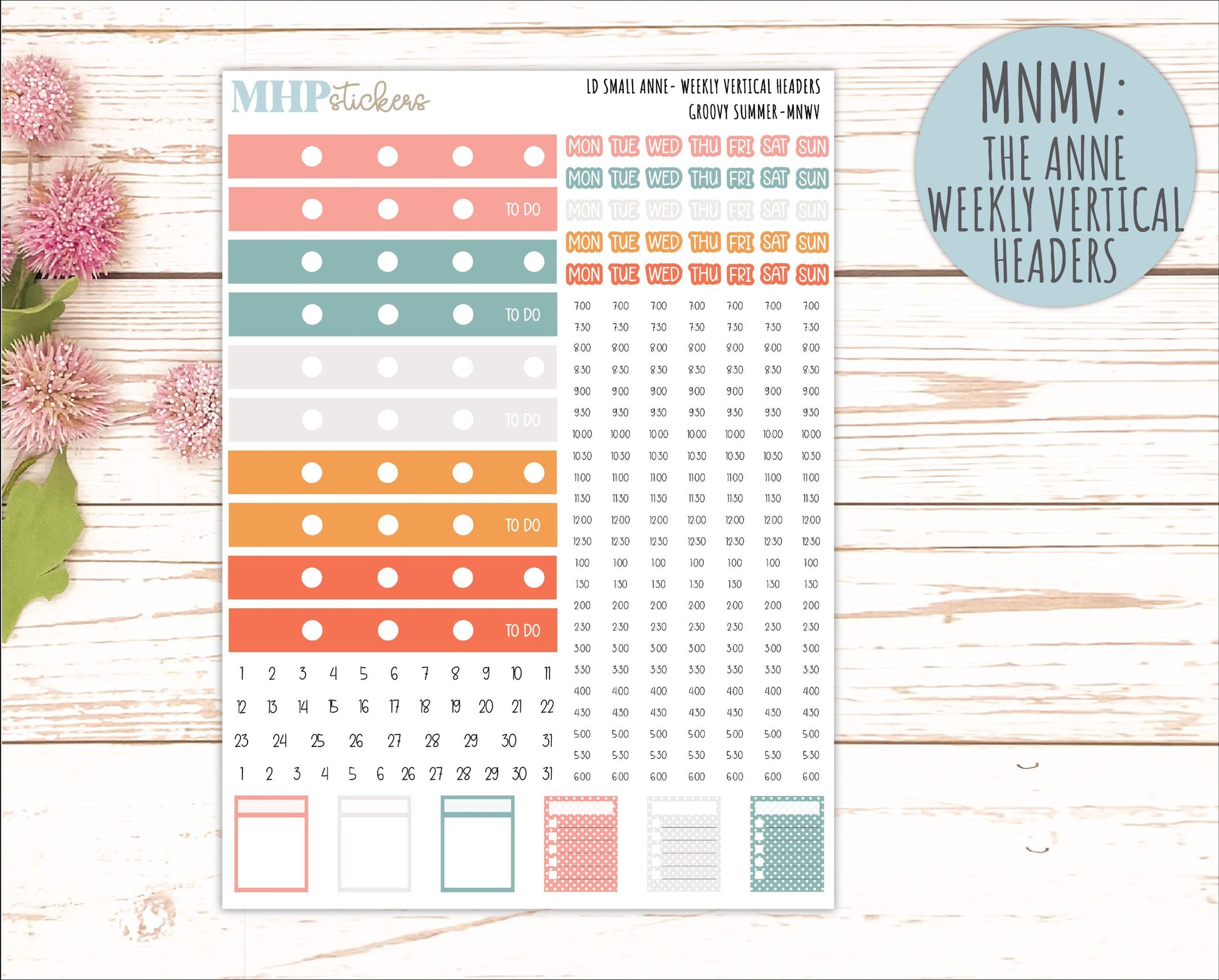 AUGUST 2026 Stickers for Small Nancy & Anne Laurel Denise Planners "Groovy Summer" || MN