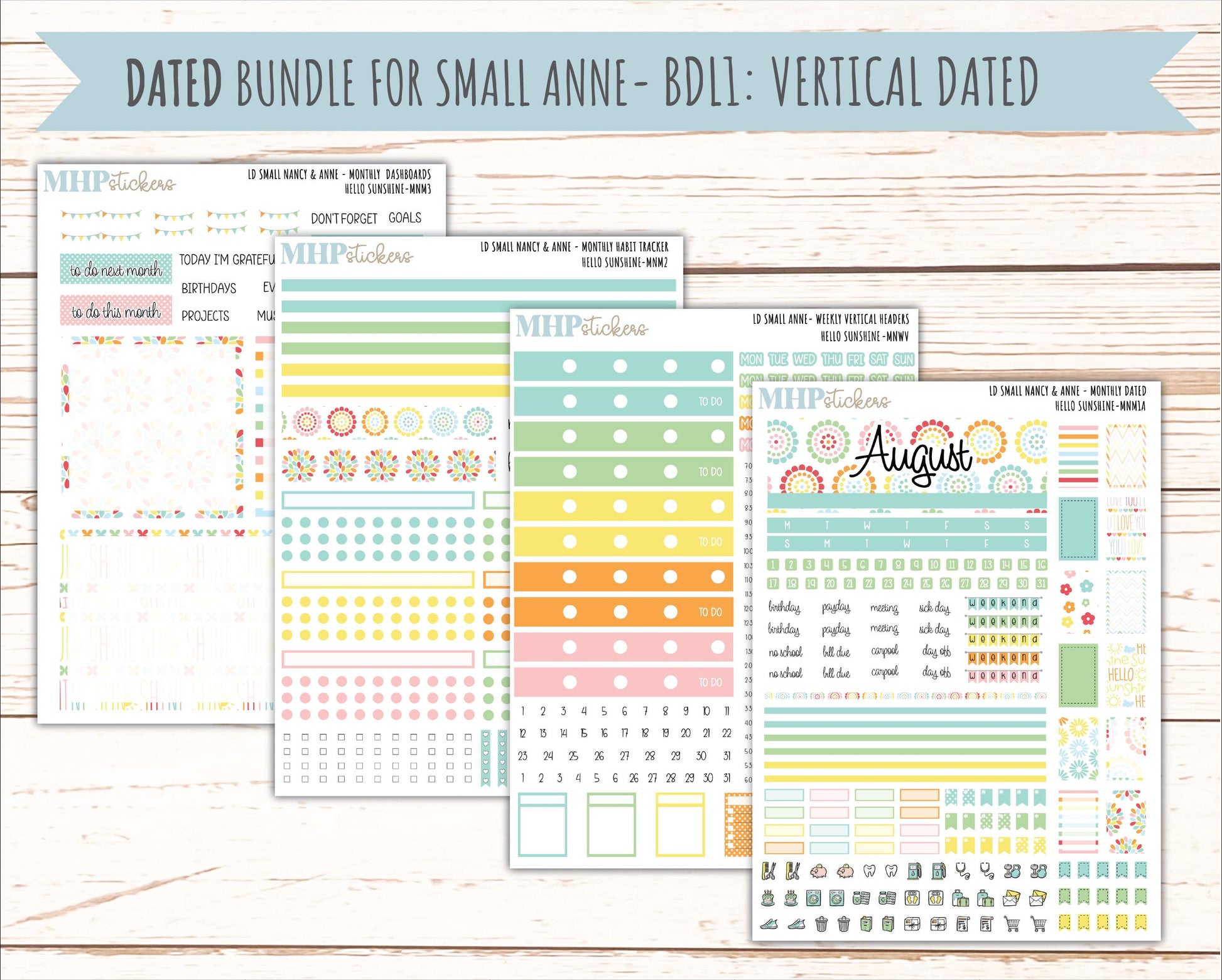AUGUST 2026 Stickers for Small Nancy & Anne Laurel Denise Planners "Hello Sunshine" || MN