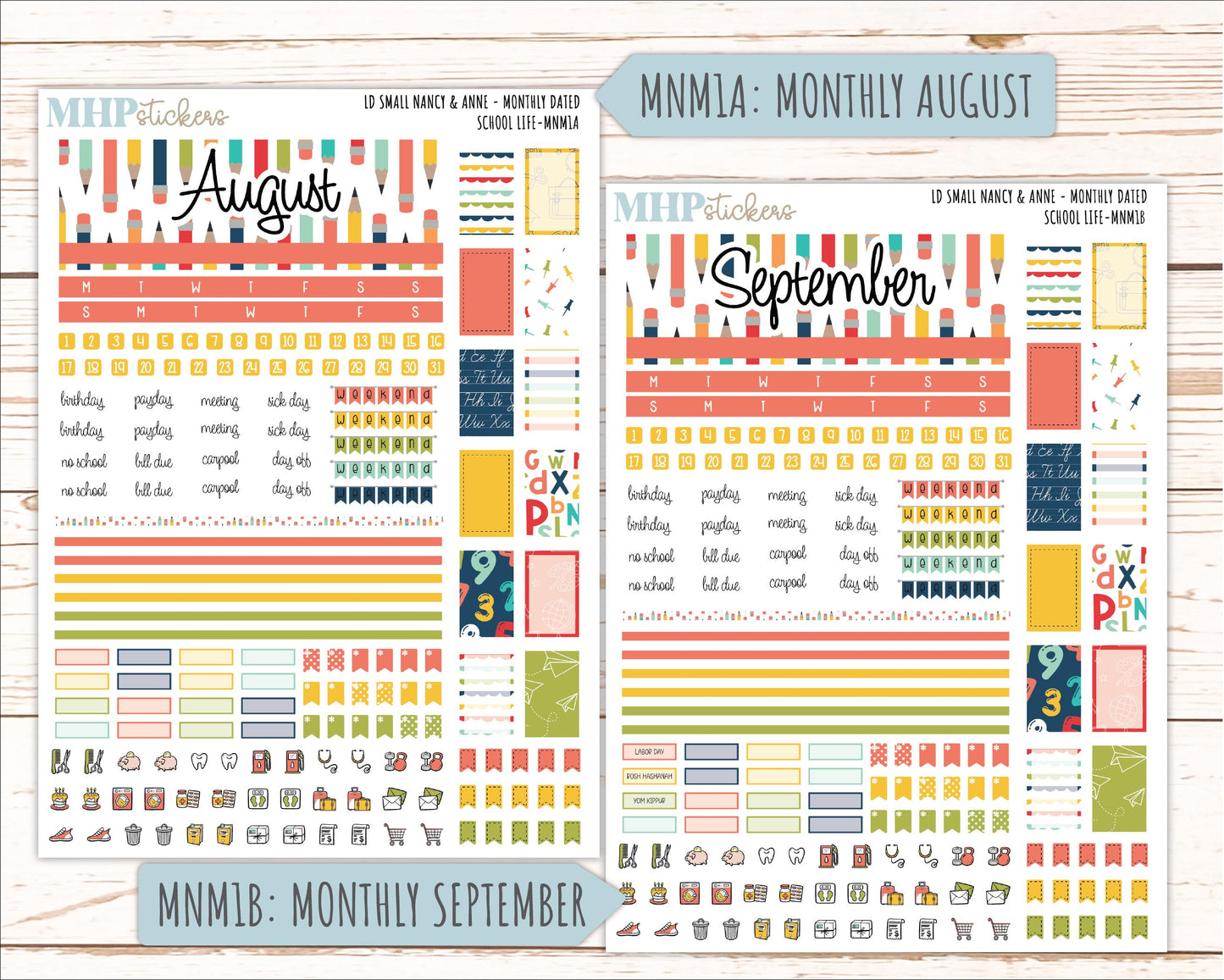 AUGUST and SEPTEMBER 2026 Stickers for Small Nancy & Anne Laurel Denise Planners "School Life" || MN