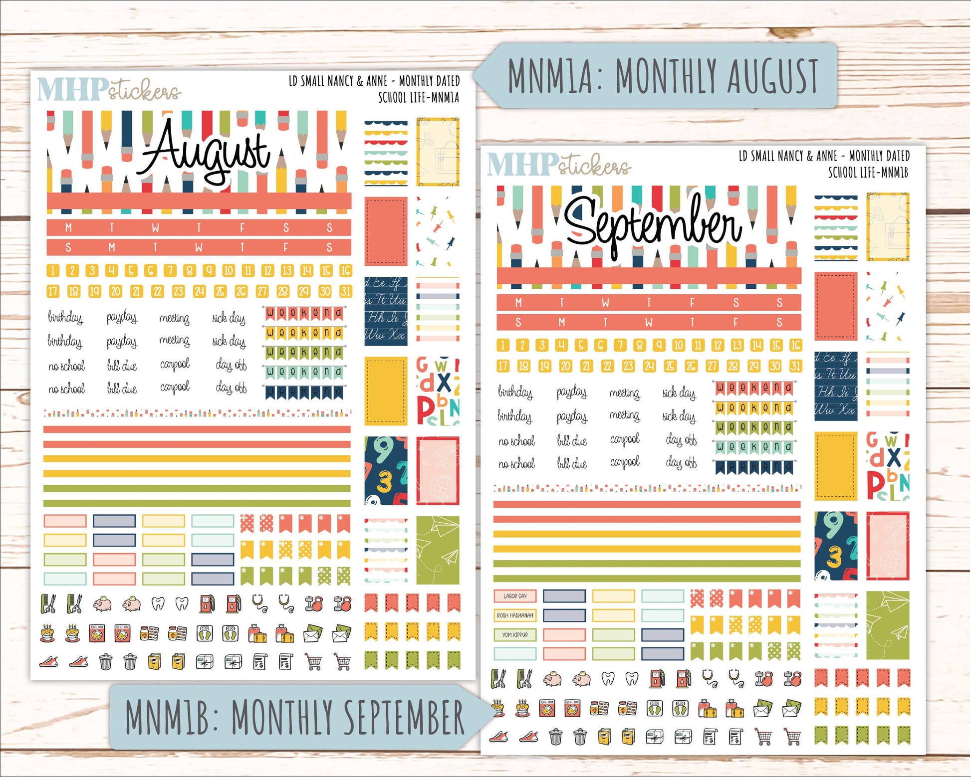 AUGUST and SEPTEMBER 2026 Stickers for Small Nancy & Anne Laurel Denise Planners "School Life" || MN