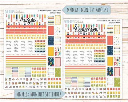 AUGUST and SEPTEMBER 2026 Stickers for Small Nancy & Anne Laurel Denise Planners "School Life" || MN
