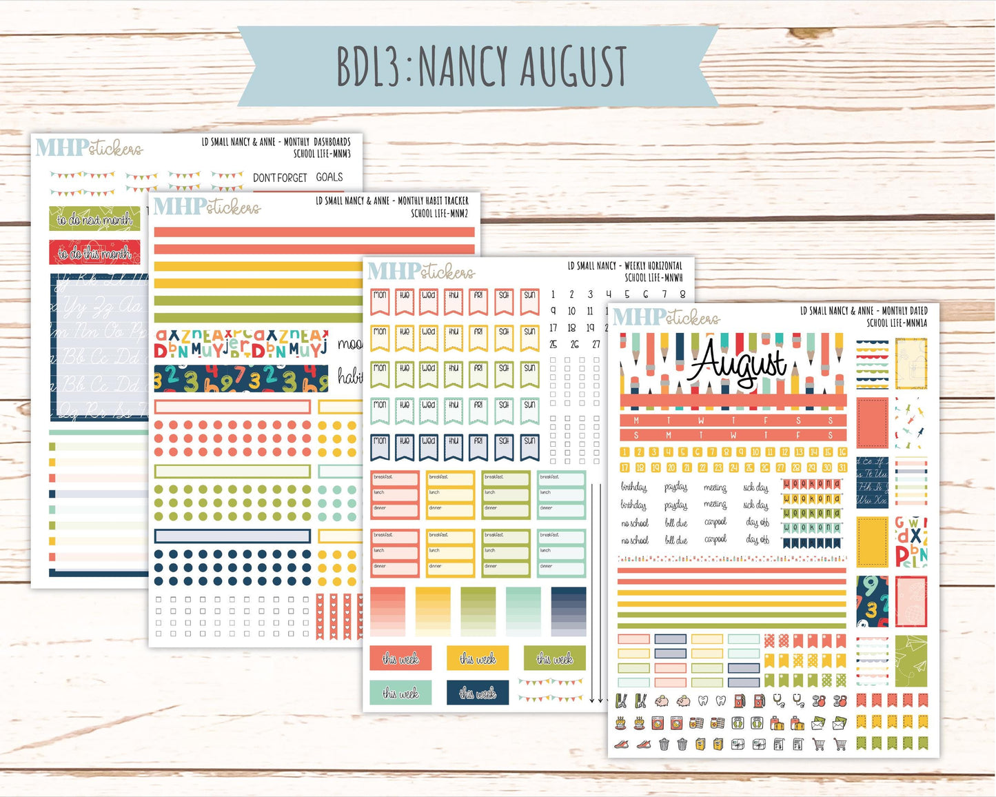 AUGUST and SEPTEMBER 2026 Stickers for Small Nancy & Anne Laurel Denise Planners "School Life" || MN