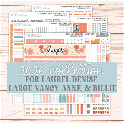 AUGUST 2026 Stickers for Large Nancy, Anne, & Billie Planners. Laurel Denise Planners "Groovy Summer" || OG
