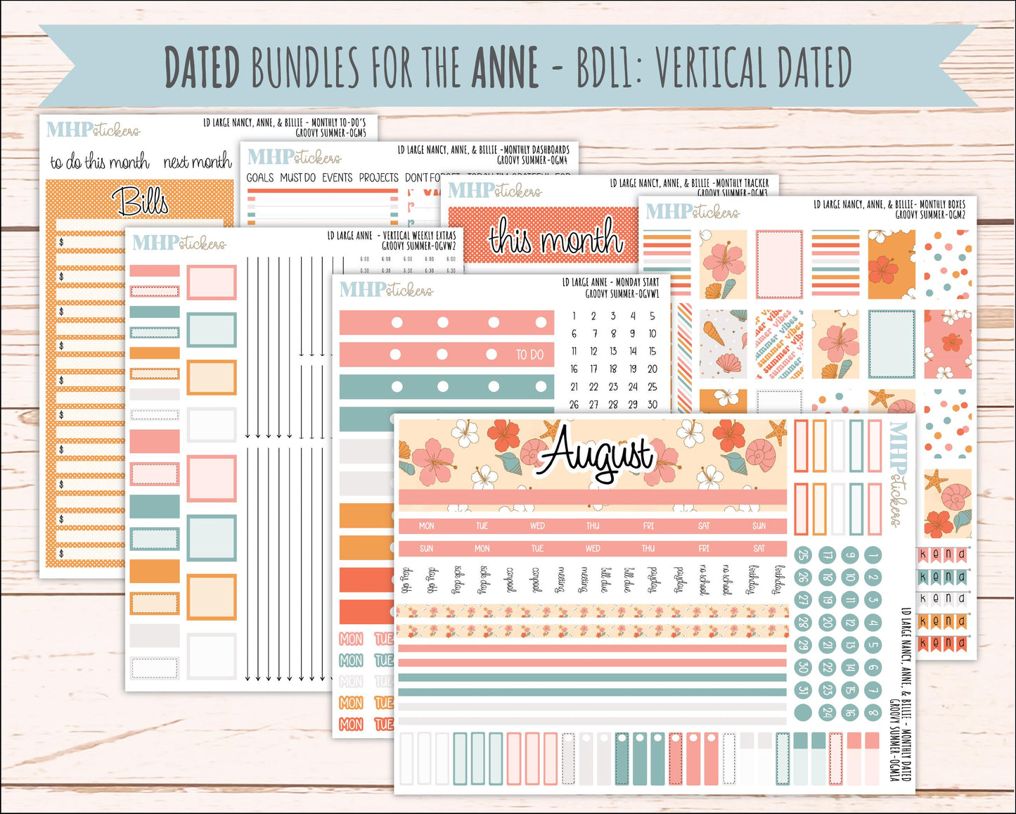 AUGUST 2026 Stickers for Large Nancy, Anne, & Billie Planners. Laurel Denise Planners "Groovy Summer" || OG