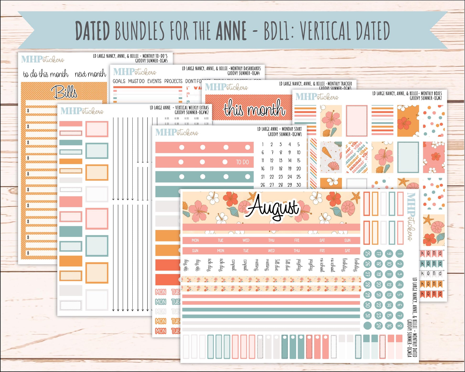 AUGUST 2026 Stickers for Large Nancy, Anne, & Billie Planners. Laurel Denise Planners "Groovy Summer" || OG