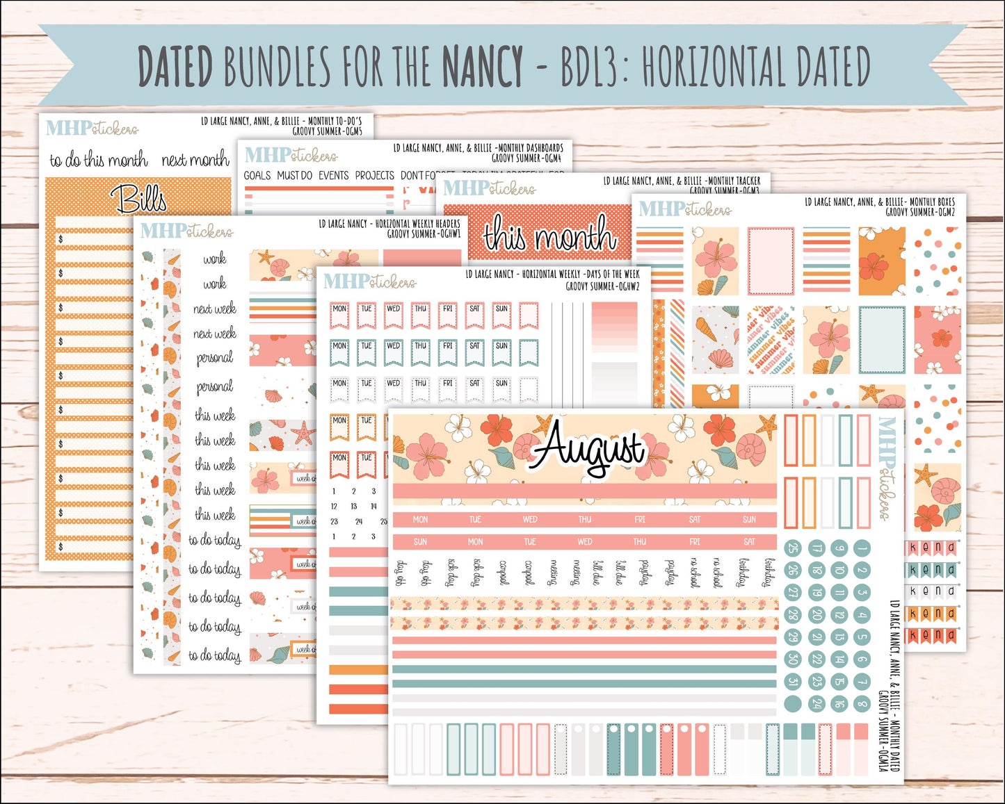AUGUST 2026 Stickers for Large Nancy, Anne, & Billie Planners. Laurel Denise Planners "Groovy Summer" || OG