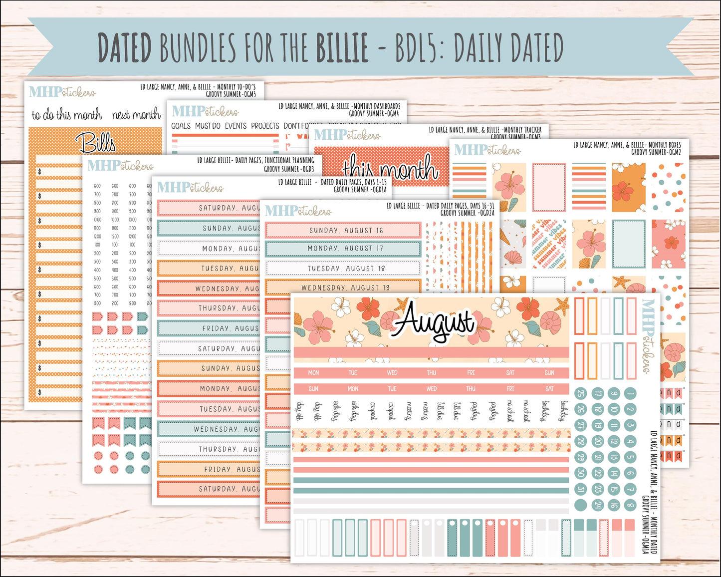AUGUST 2026 Stickers for Large Nancy, Anne, & Billie Planners. Laurel Denise Planners "Groovy Summer" || OG