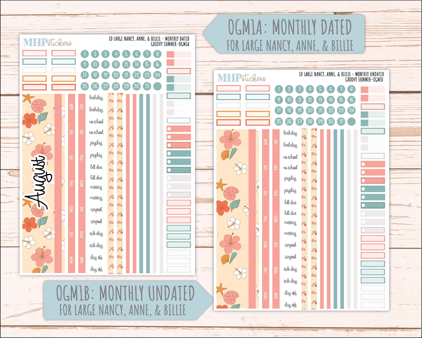 AUGUST 2026 Stickers for Large Nancy, Anne, & Billie Planners. Laurel Denise Planners "Groovy Summer" || OG