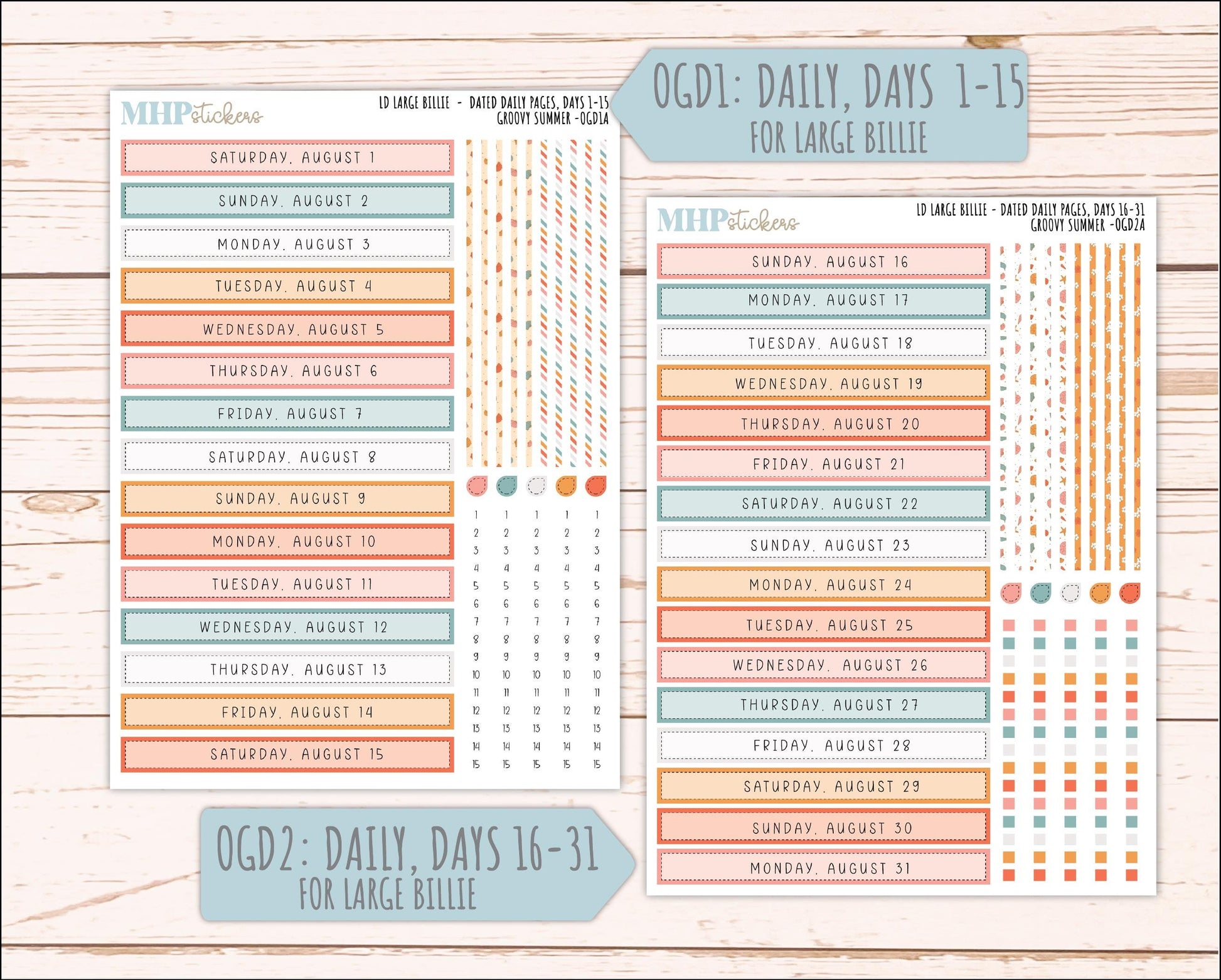 AUGUST 2026 Stickers for Large Nancy, Anne, & Billie Planners. Laurel Denise Planners "Groovy Summer" || OG