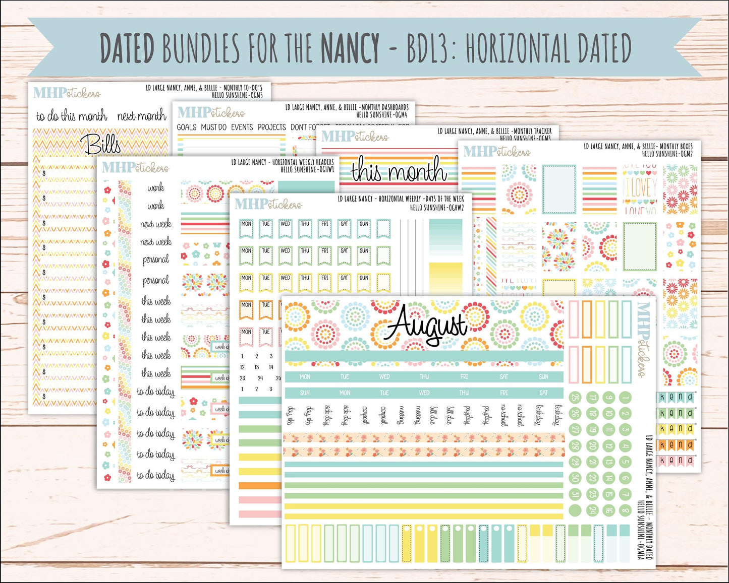 AUGUST 2026 Stickers for Large Nancy, Anne, & Billie Planners. Laurel Denise Planners "Hello Sunshine" || OG