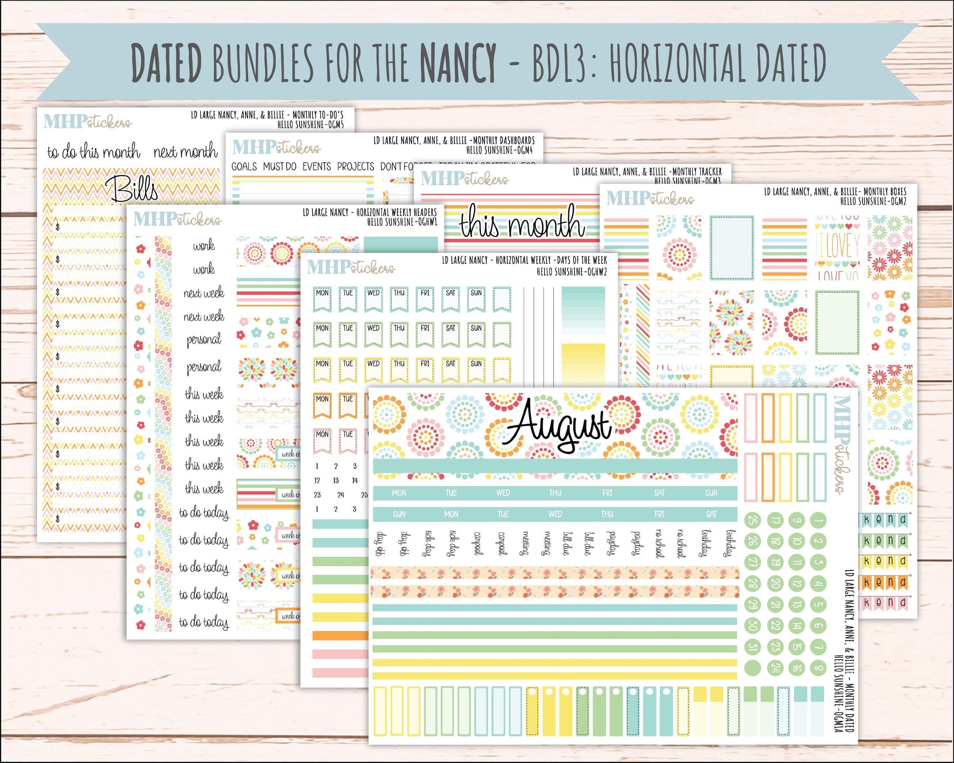 AUGUST 2026 Stickers for Large Nancy, Anne, & Billie Planners. Laurel Denise Planners "Hello Sunshine" || OG