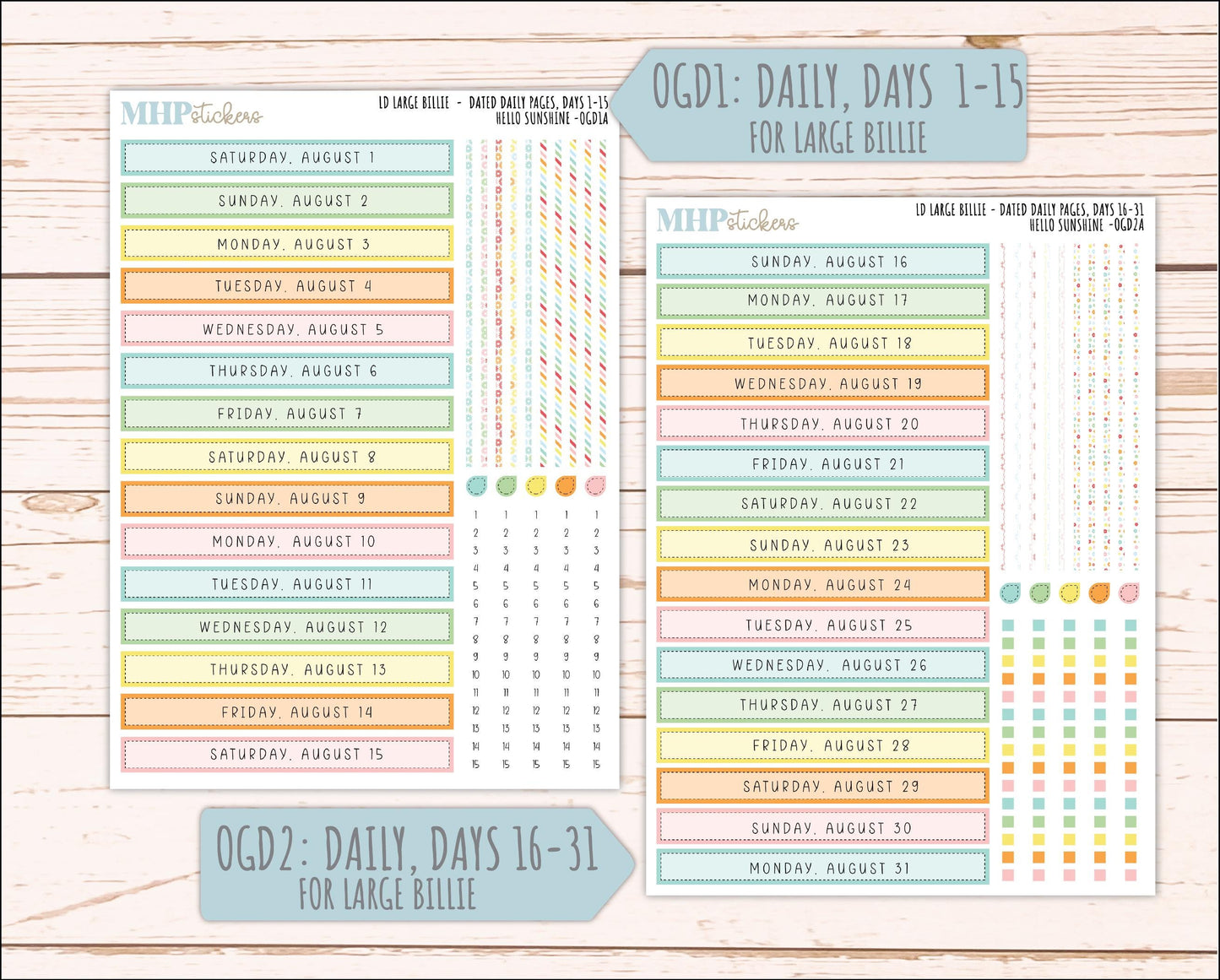 AUGUST 2026 Stickers for Large Nancy, Anne, & Billie Planners. Laurel Denise Planners "Hello Sunshine" || OG