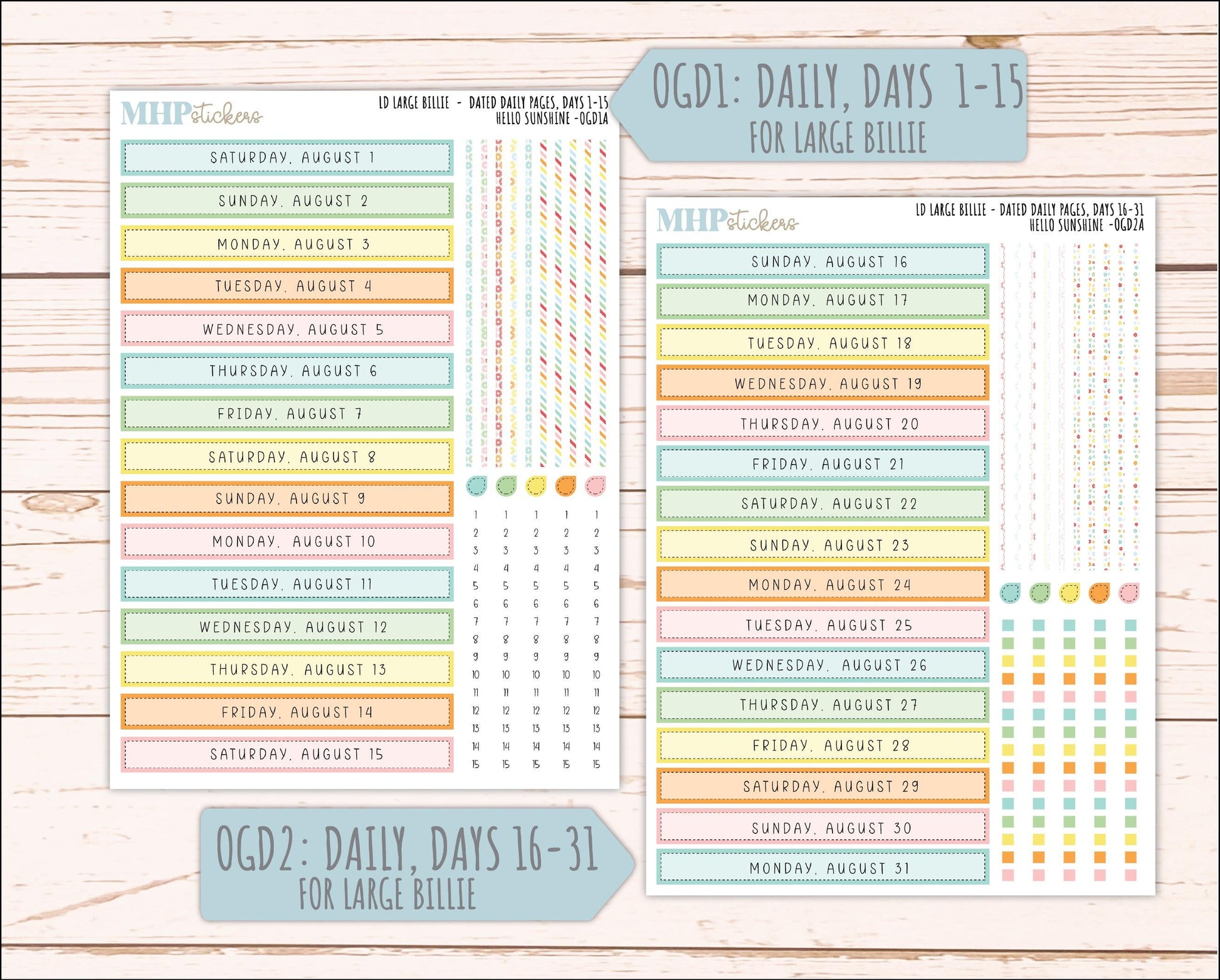 AUGUST 2026 Stickers for Large Nancy, Anne, & Billie Planners. Laurel Denise Planners "Hello Sunshine" || OG