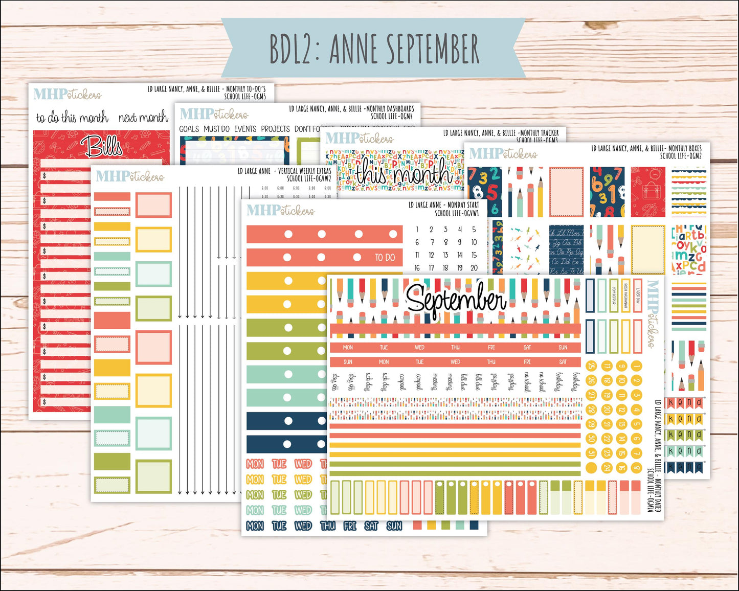AUGUST and SEPTEMBER 2026 Stickers for Large Nancy, Anne, & Billie Planners. Laurel Denise Planners "School Life" || OG