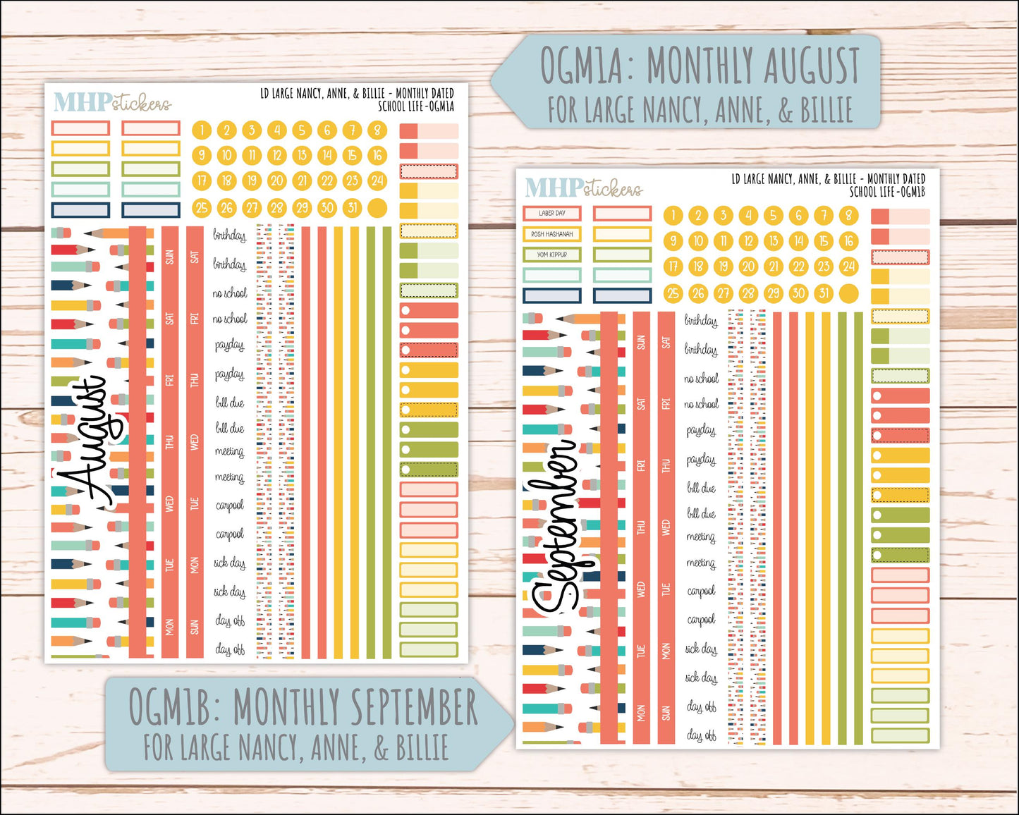 AUGUST and SEPTEMBER 2026 Stickers for Large Nancy, Anne, & Billie Planners. Laurel Denise Planners "School Life" || OG
