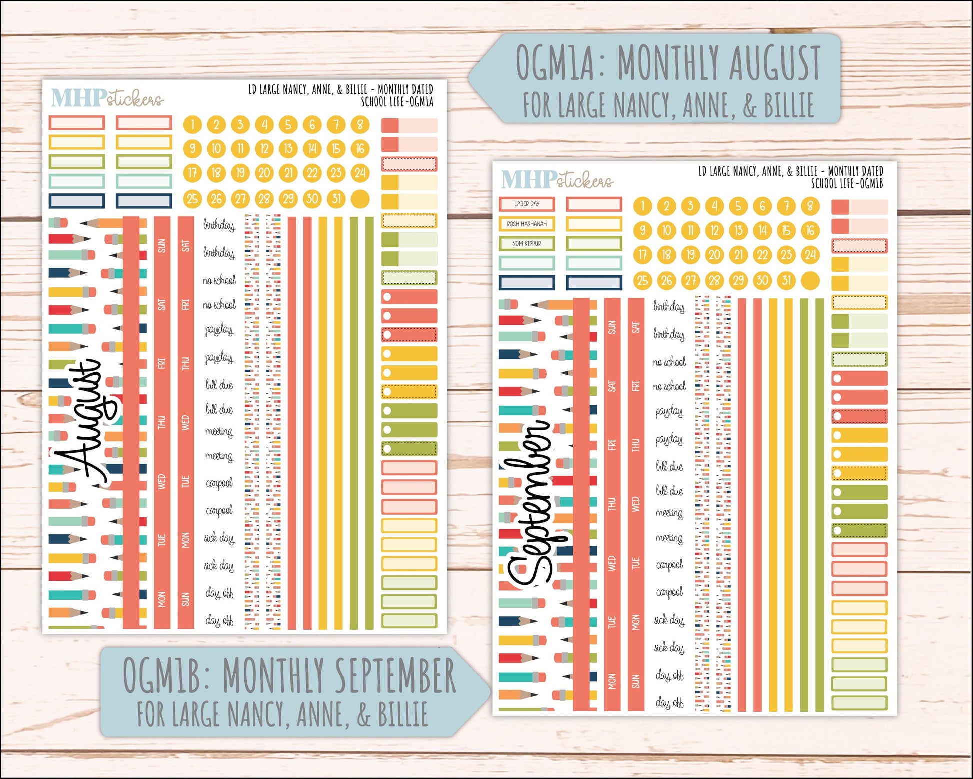 AUGUST and SEPTEMBER 2026 Stickers for Large Nancy, Anne, & Billie Planners. Laurel Denise Planners "School Life" || OG