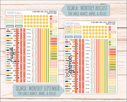 AUGUST and SEPTEMBER 2026 Stickers for Large Nancy, Anne, & Billie Planners. Laurel Denise Planners "School Life" || OG