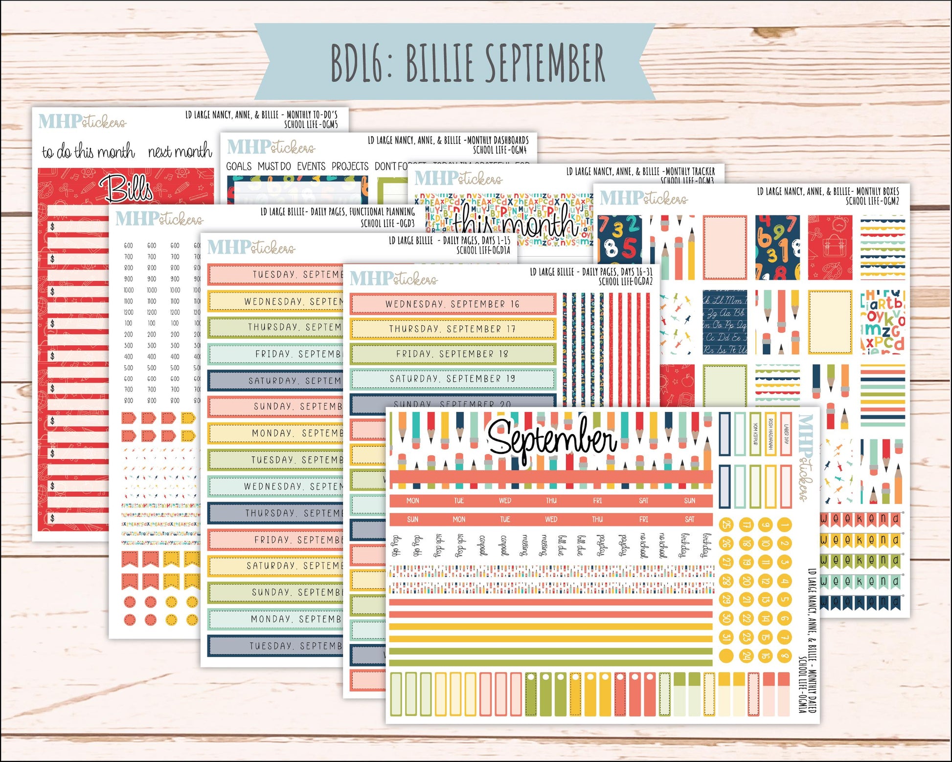 AUGUST and SEPTEMBER 2026 Stickers for Large Nancy, Anne, & Billie Planners. Laurel Denise Planners "School Life" || OG