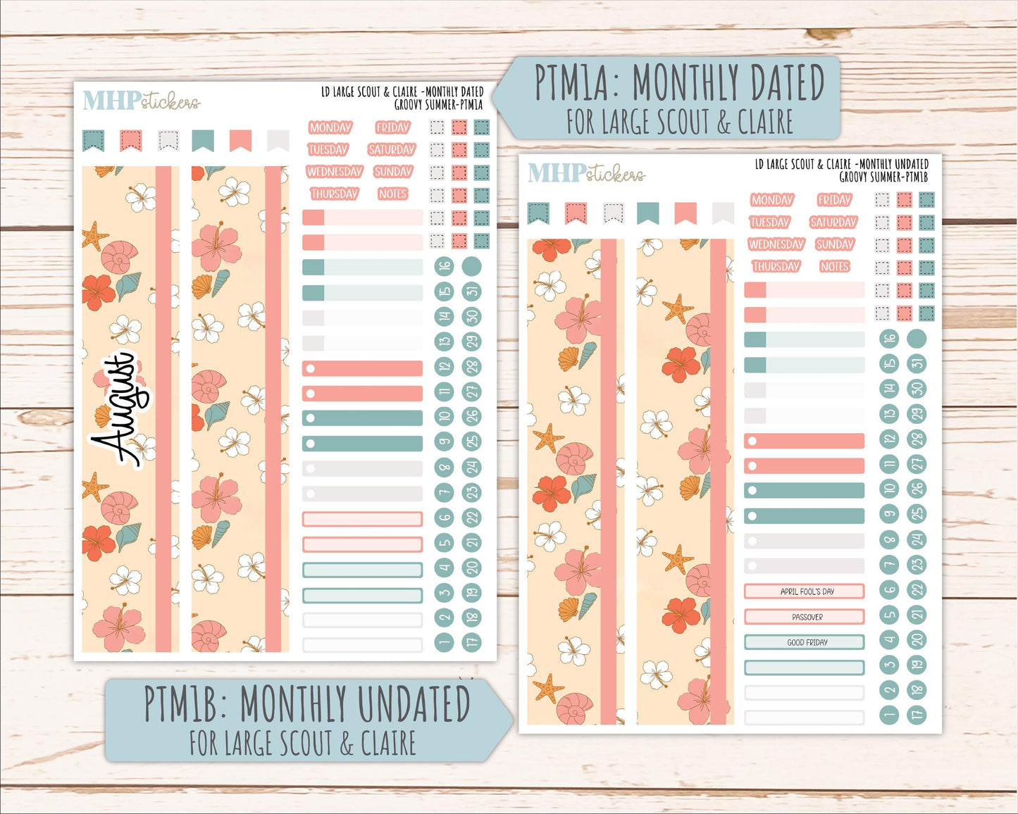 AUGUST 2026 Stickers for the Large Scout, Large Claire, and Large Luna Laurel Denise Planners "Groovy Summer" || PT
