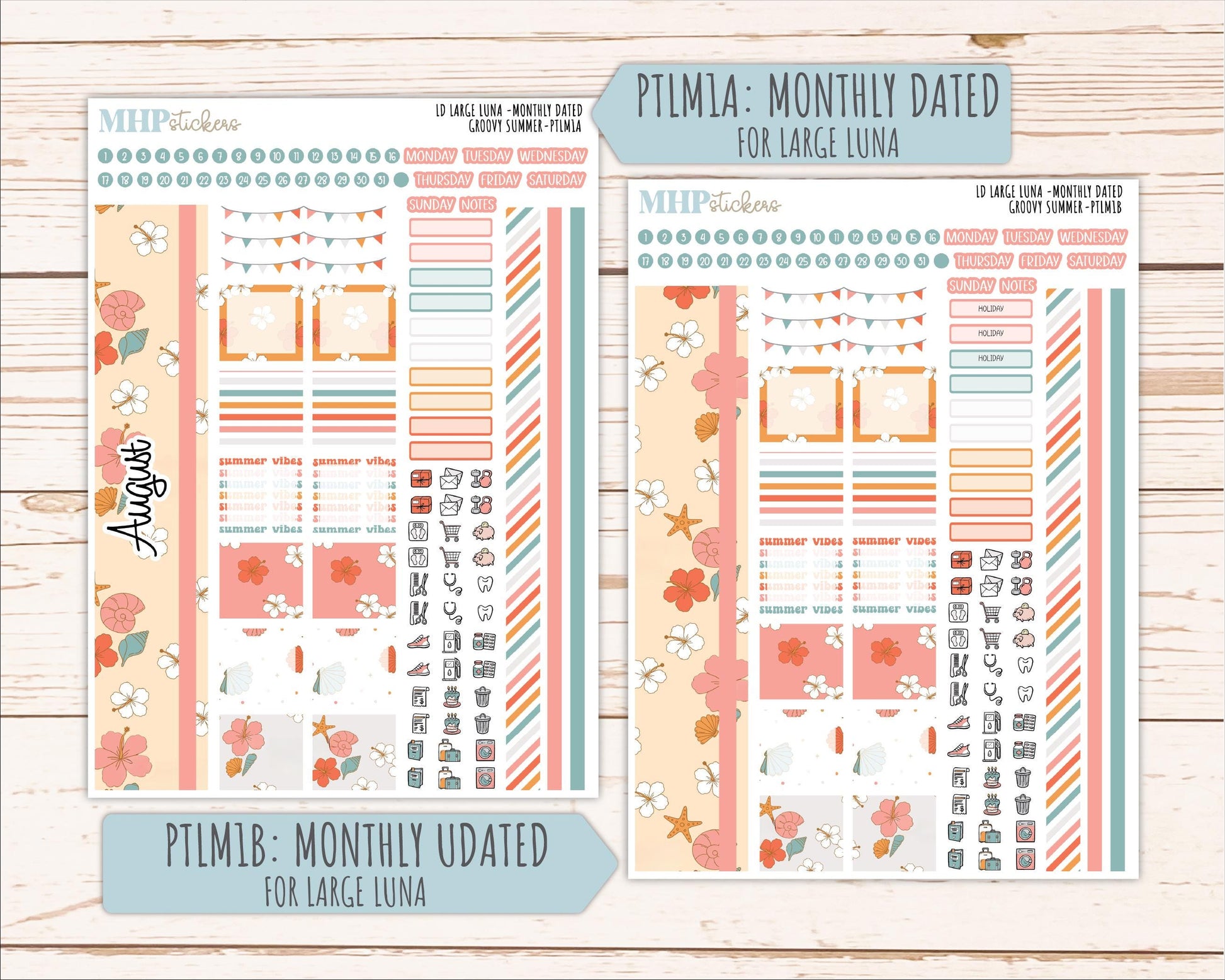 AUGUST 2026 Stickers for the Large Scout, Large Claire, and Large Luna Laurel Denise Planners "Groovy Summer" || PT