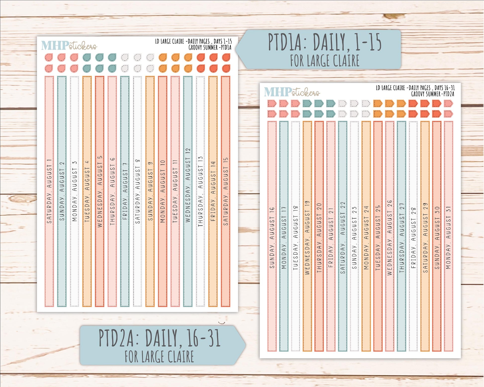 AUGUST 2026 Stickers for the Large Scout, Large Claire, and Large Luna Laurel Denise Planners "Groovy Summer" || PT