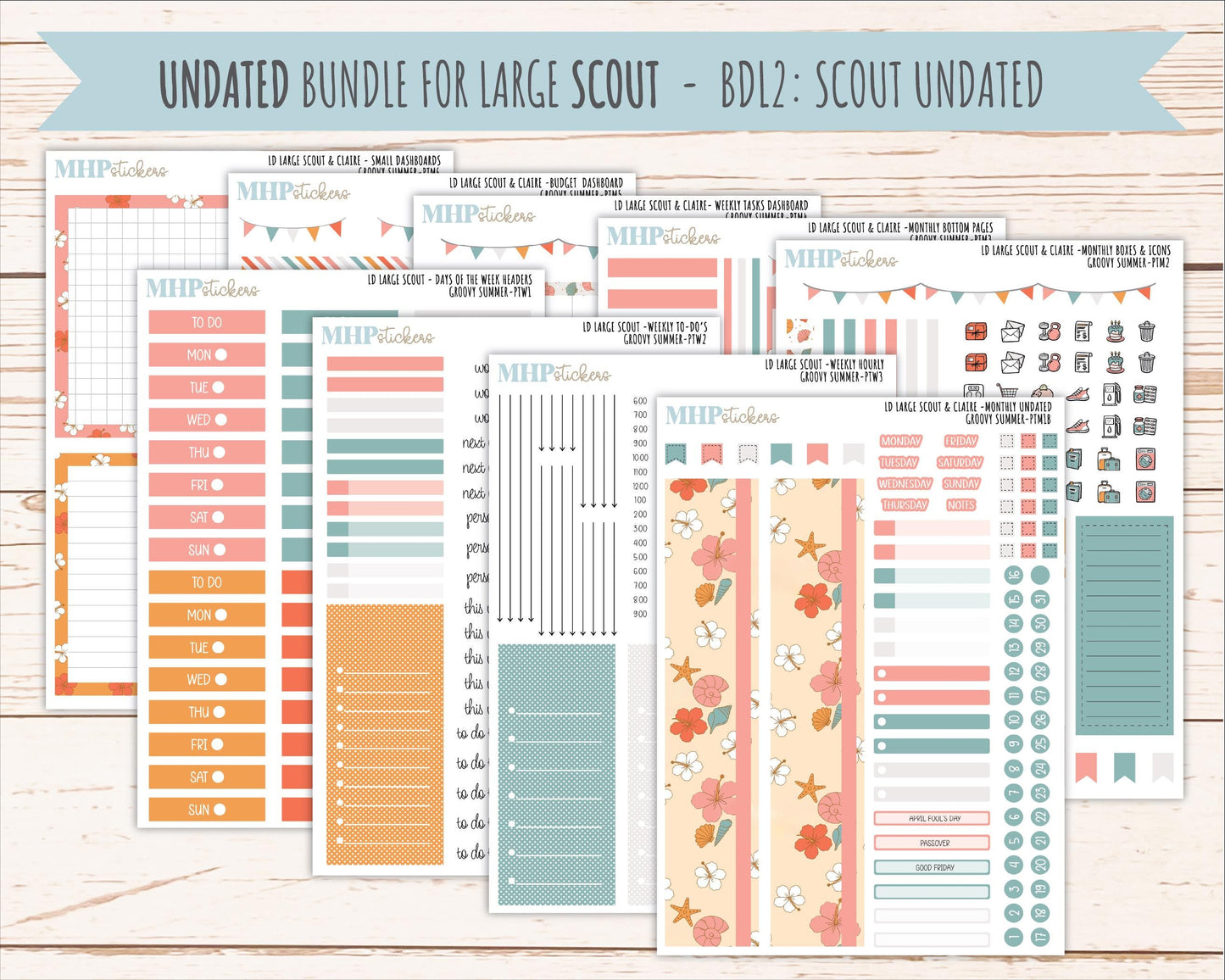 AUGUST 2026 Stickers for the Large Scout, Large Claire, and Large Luna Laurel Denise Planners "Groovy Summer" || PT