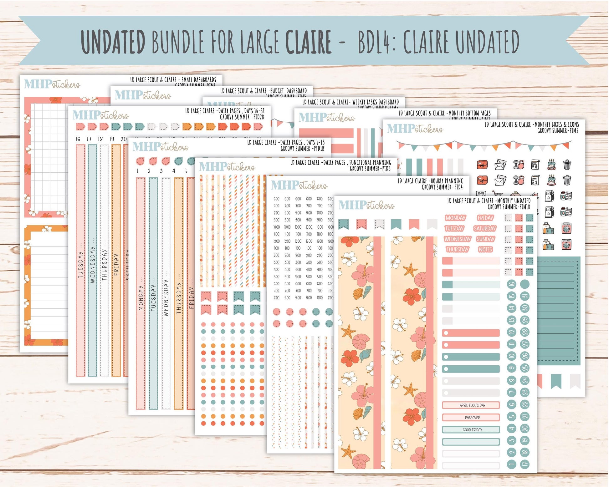 AUGUST 2026 Stickers for the Large Scout, Large Claire, and Large Luna Laurel Denise Planners "Groovy Summer" || PT