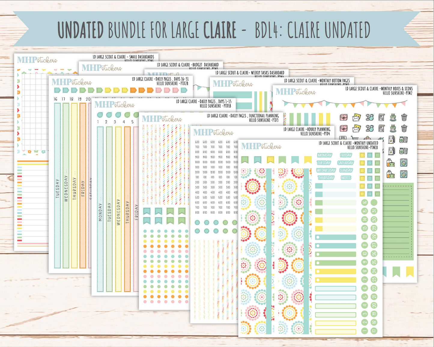 AUGUST 2026 Stickers for the Large Scout, Large Claire, and Large Luna Laurel Denise Planners "Hello Sunshine" || PT