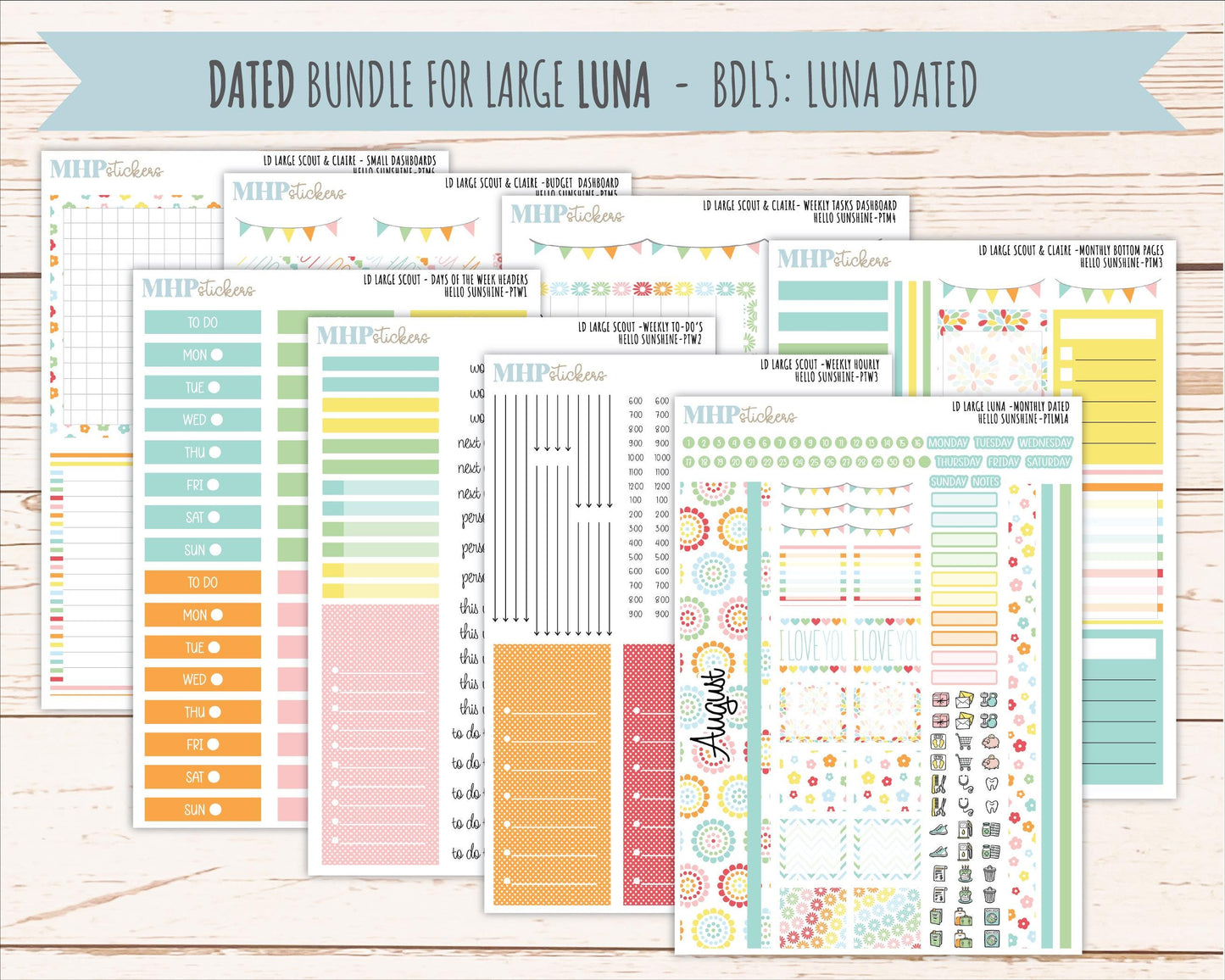 AUGUST 2026 Stickers for the Large Scout, Large Claire, and Large Luna Laurel Denise Planners "Hello Sunshine" || PT