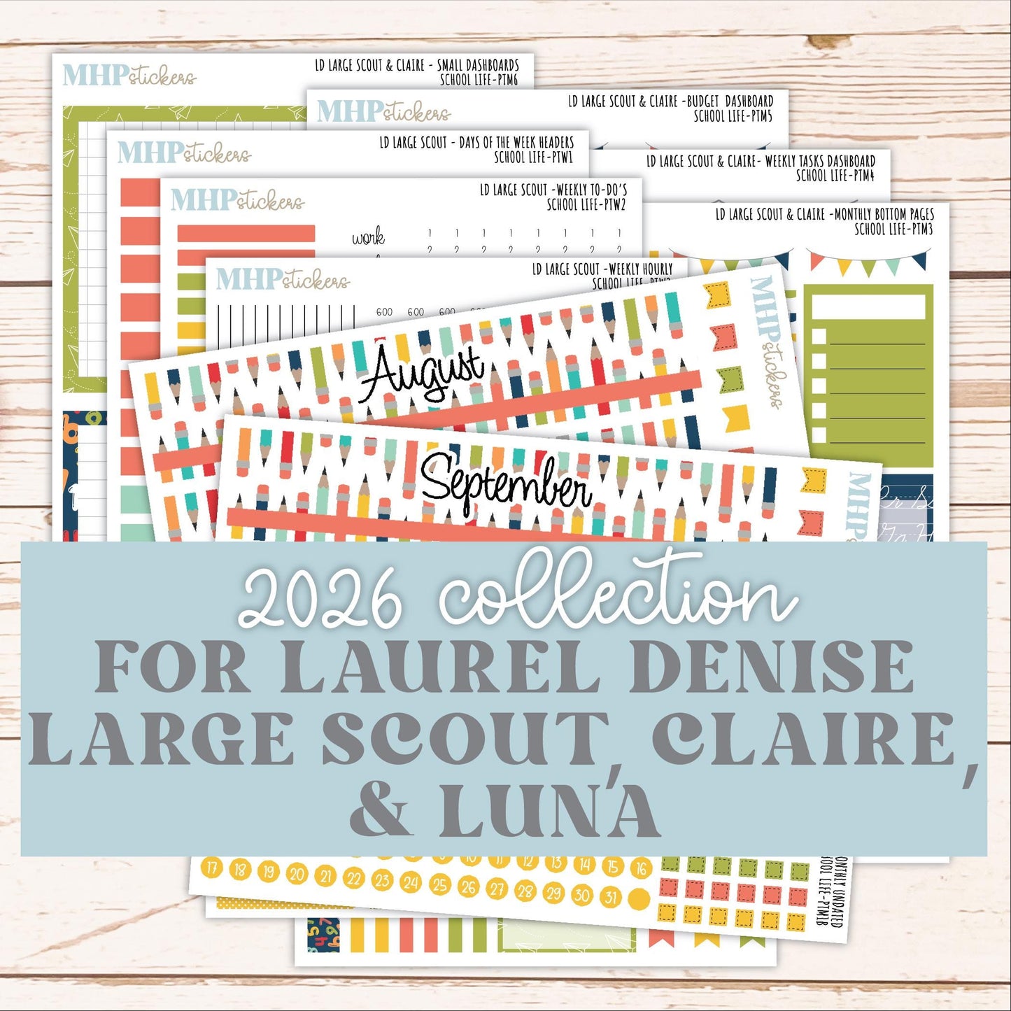 AUGUST and SEPTEMBER 2026 Stickers for the Large Scout, Large Claire, and Large Luna Laurel Denise Planners "School Life" || PT