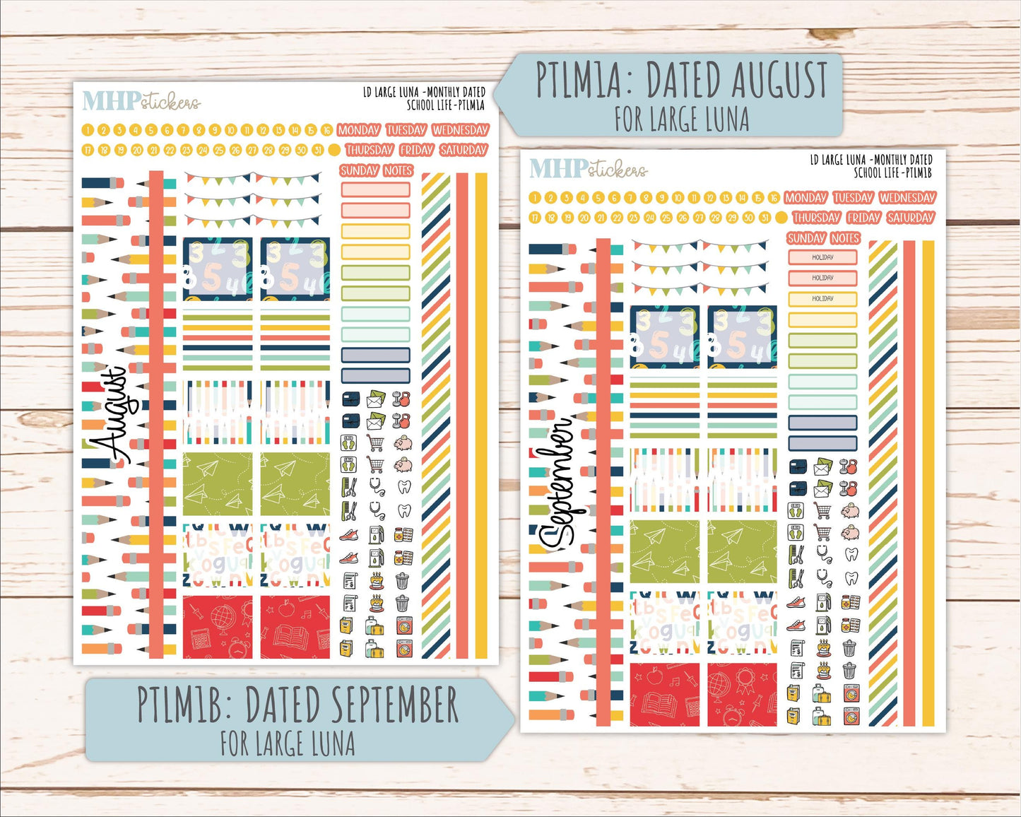 AUGUST and SEPTEMBER 2026 Stickers for the Large Scout, Large Claire, and Large Luna Laurel Denise Planners "School Life" || PT