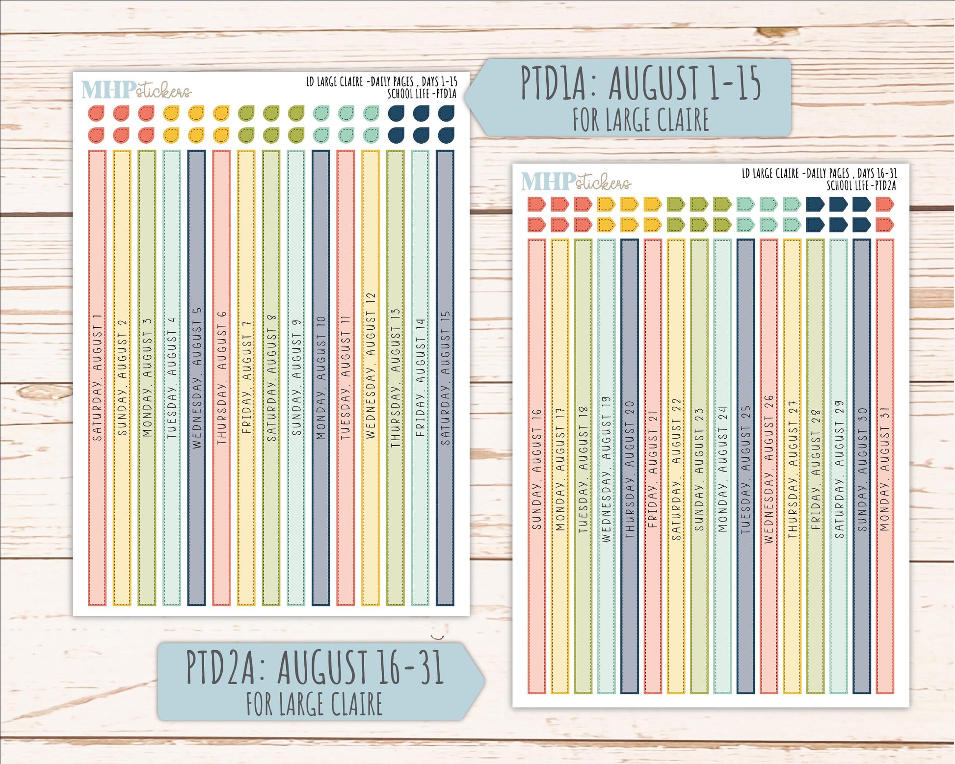 AUGUST and SEPTEMBER 2026 Stickers for the Large Scout, Large Claire, and Large Luna Laurel Denise Planners "School Life" || PT